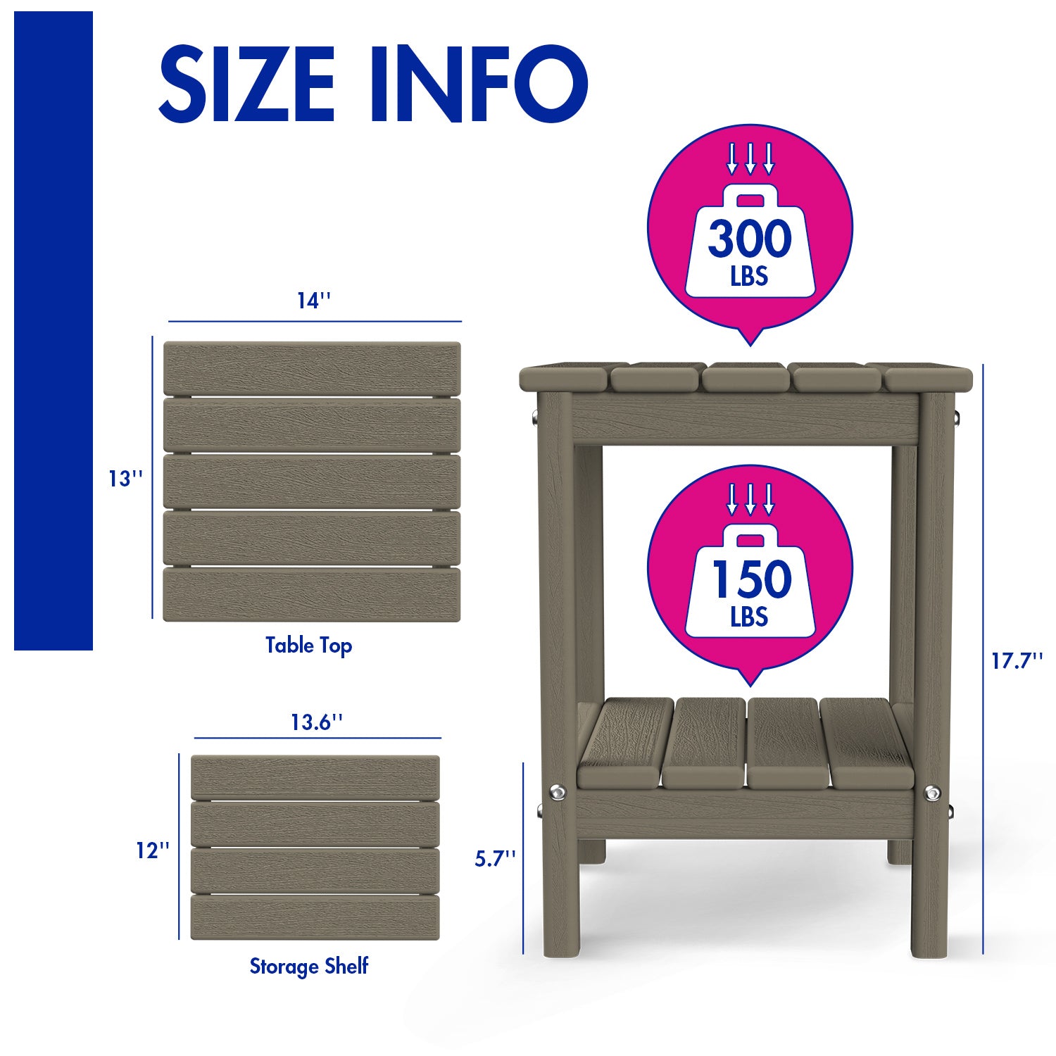 FODINGHILL 2-Tier Outdoor Side Table set of 2, HDPE All Weather Adirondack Patio Table with Storage Shelf, Outside End Table for Porch Backyard Indoor, Wood Grain