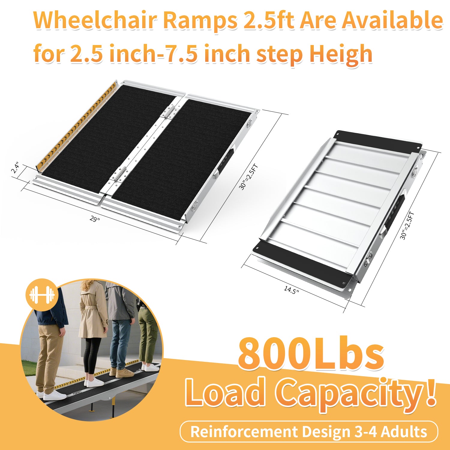 FODINGHILL 2.5 ft Folding Wheelchair Ramp,Portable Aluminum Threshold Ramp,800 lbs Capacity