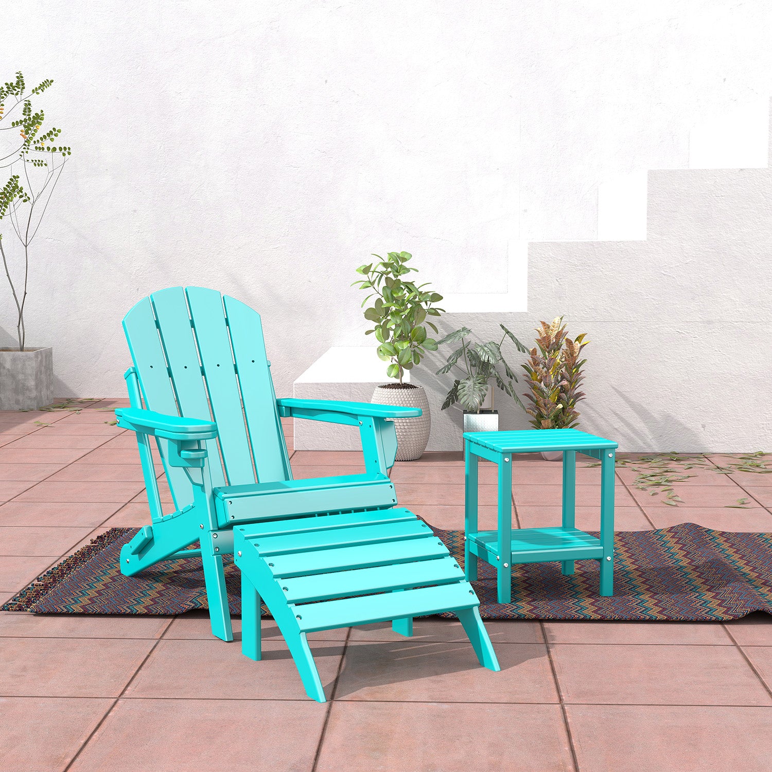 FODINGHILL Adirondack Outdoor Ottoman, HDPE Patio Foot Rest, All Weather Folding Foot Stool for Adirondack Chair, for Patio Backyard Pool Porch Lawn, Aqua