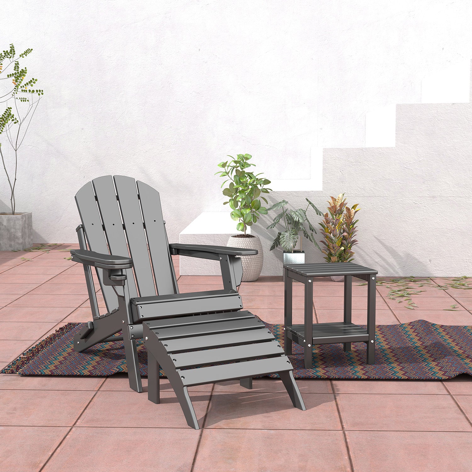 FODINGHILL Adirondack Outdoor Ottoman, HDPE Patio Foot Rest, All Weather Folding Foot Stool for Adirondack Chair, for Patio Backyard Pool Porch Lawn, Gray