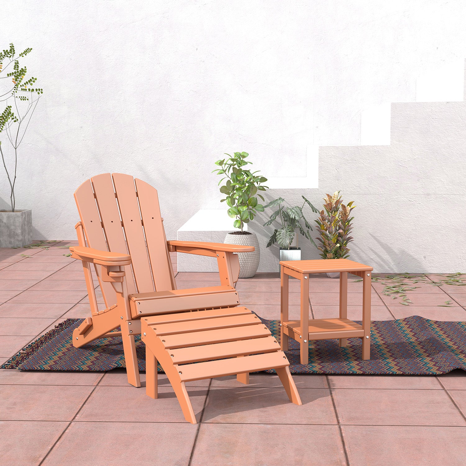 FODINGHILL Adirondack Outdoor Ottoman , HDPE Patio Foot Rest , All Weather Folding Foot Stool for Adirondack Chair, for Patio Backyard Pool Porch Lawn, Teak