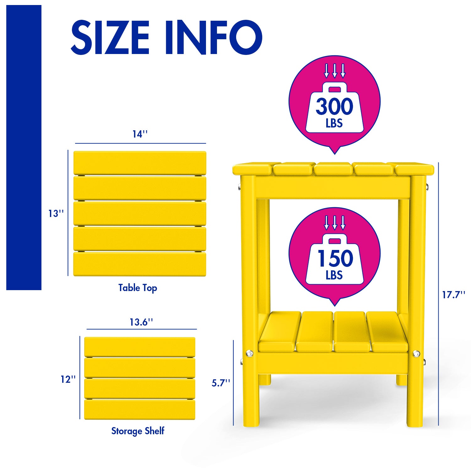 FODINGHILL 2-Tier Outdoor Side Table, HDPE All Weather Adirondack Patio Table with Storage Shelf, Outside End Table for Porch Backyard Indoor, Yellow