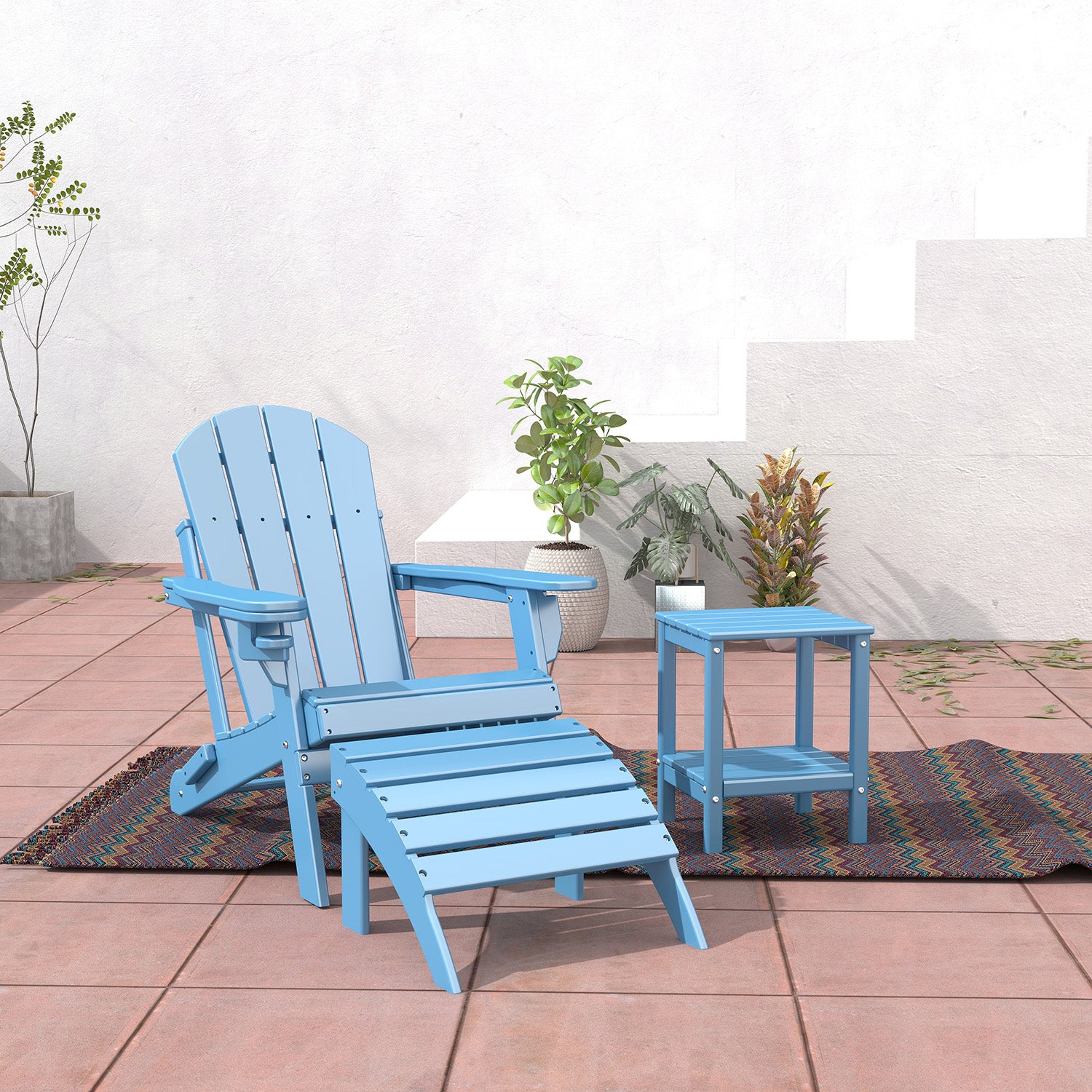 FODINGHILL Adirondack Outdoor Ottoman set of 2, HDPE Patio Foot Rest set of 2, All Weather Folding Foot Stool for Adirondack Chair, for Patio Backyard Pool Porch Lawn, Arctic
