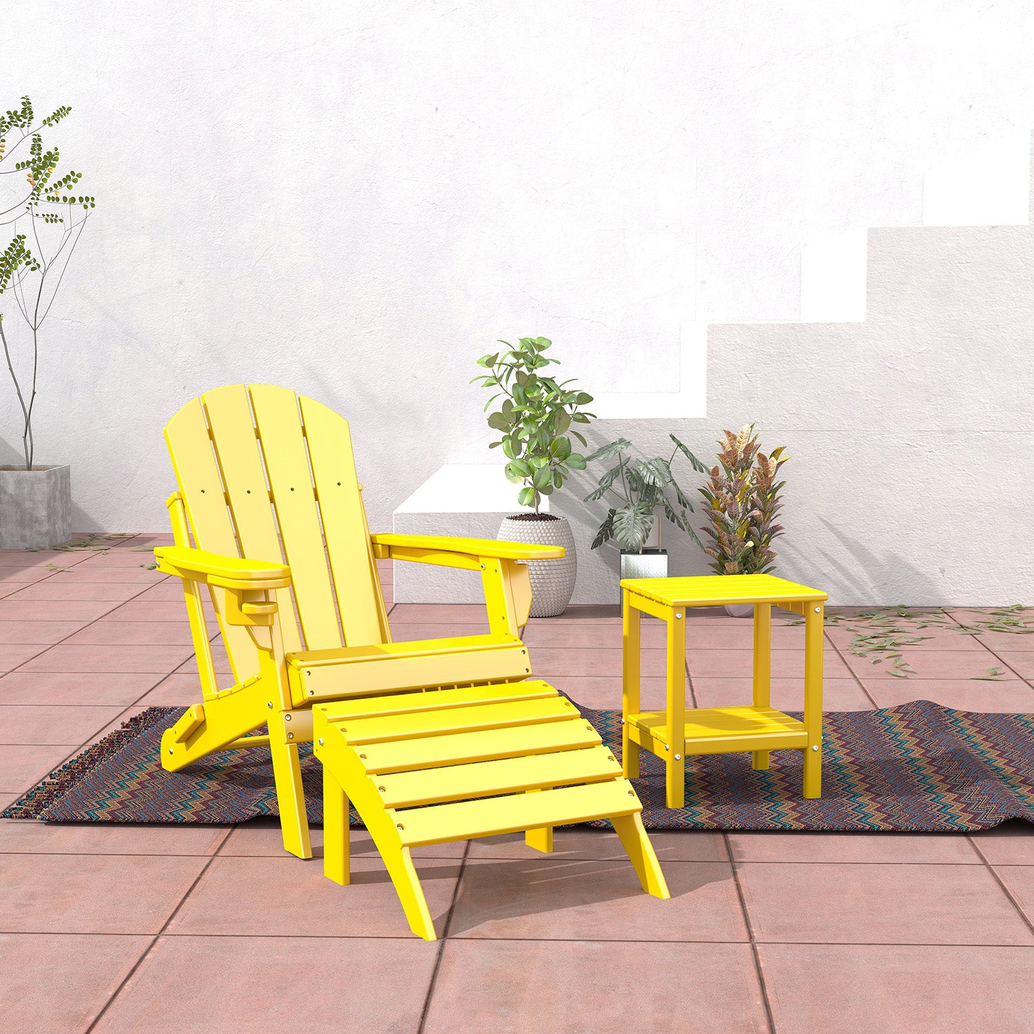 FODINGHILL Adirondack Outdoor Ottoman set of 2, HDPE Patio Foot Rest set of 2, All Weather Folding Foot Stool for Adirondack Chair, for Patio Backyard Pool Porch Lawn, Yellow