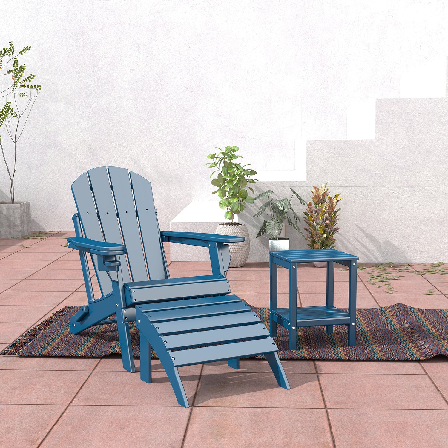 FODINGHILL Adirondack Outdoor Ottoman, HDPE Patio Foot Rest, All Weather Folding Foot Stool for Adirondack Chair, for Patio Backyard Pool Porch Lawn, Blue