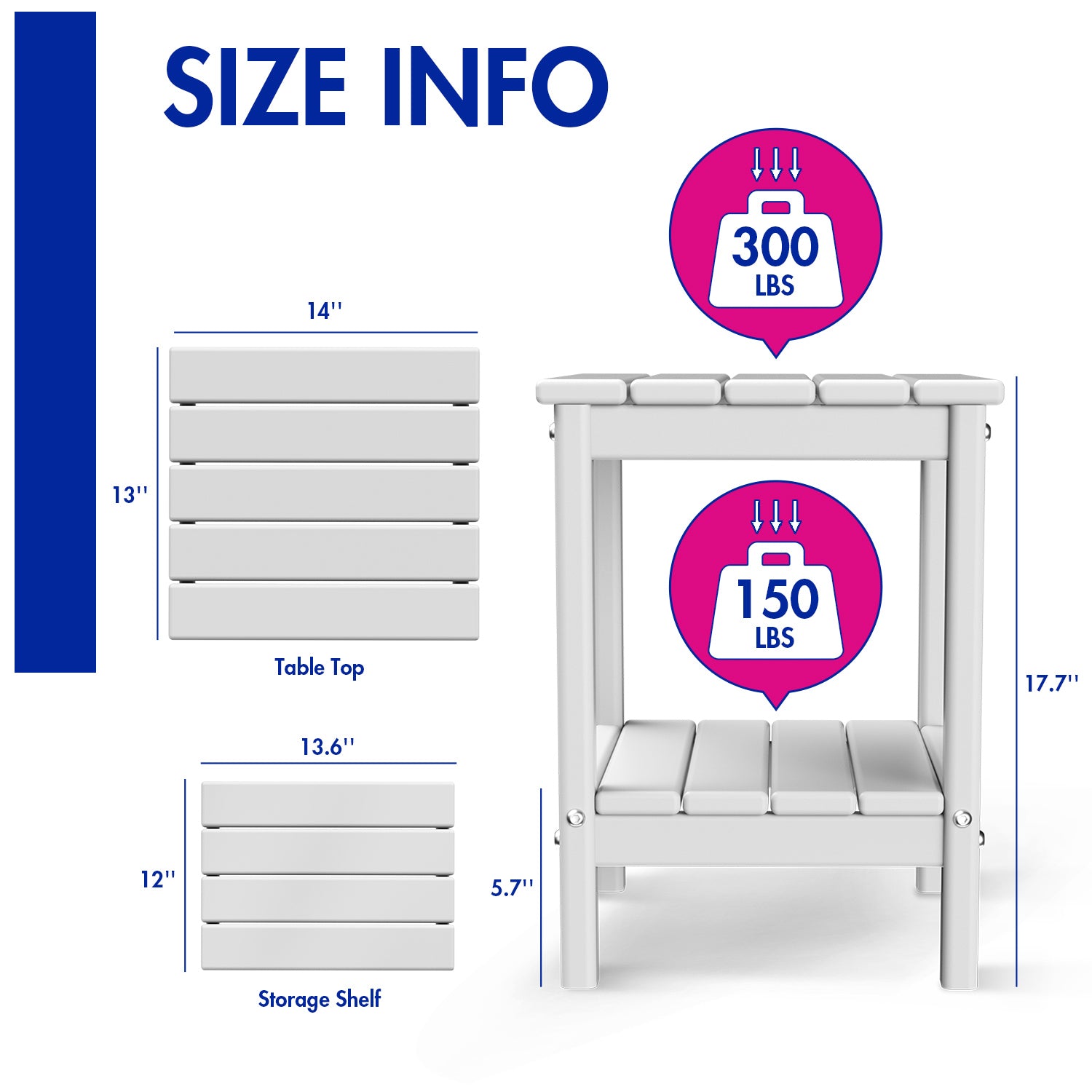 FODINGHILL 2-Tier Outdoor Side Table set of 2, HDPE All Weather Adirondack Patio Table with Storage Shelf, Outside End Table for Porch Backyard Indoor, White