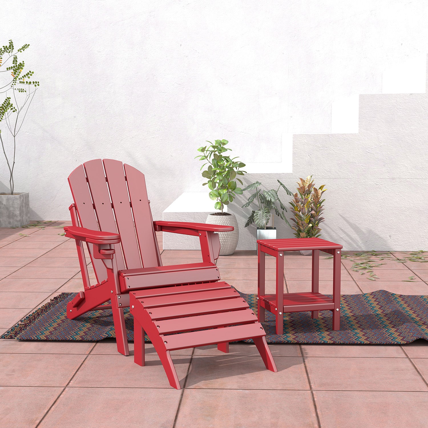 FODINGHILL Adirondack Outdoor Ottoman, HDPE Patio Foot Rest, All Weather Folding Foot Stool for Adirondack Chair, for Patio Backyard Pool Porch Lawn, Red