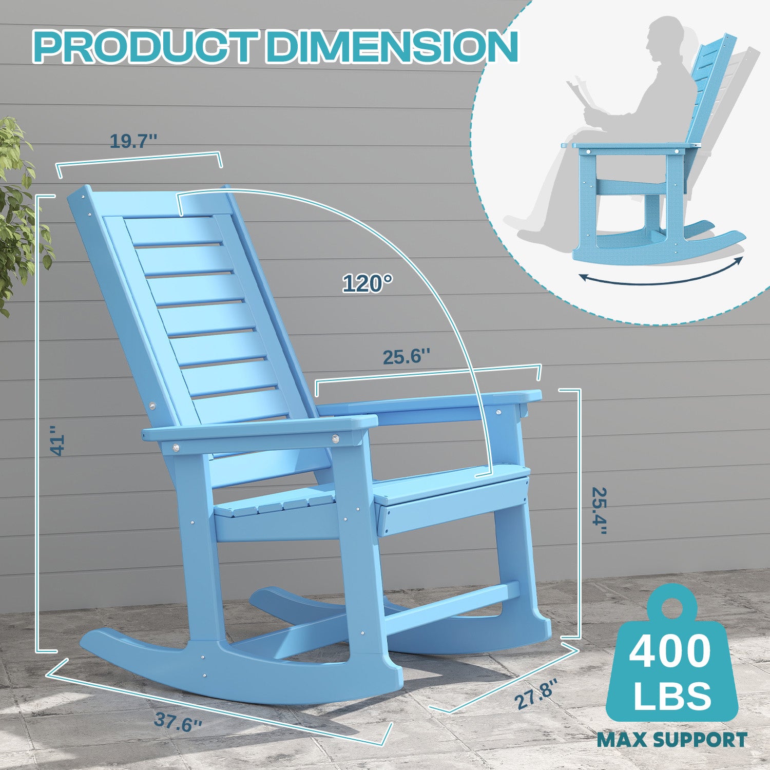 Outdoor Rocking Chair Set of 2,HDPE Oversized Rocking Chair Outdoor,High Back Rocking Patio Chairs for Porch Garden Balcony,Arctic