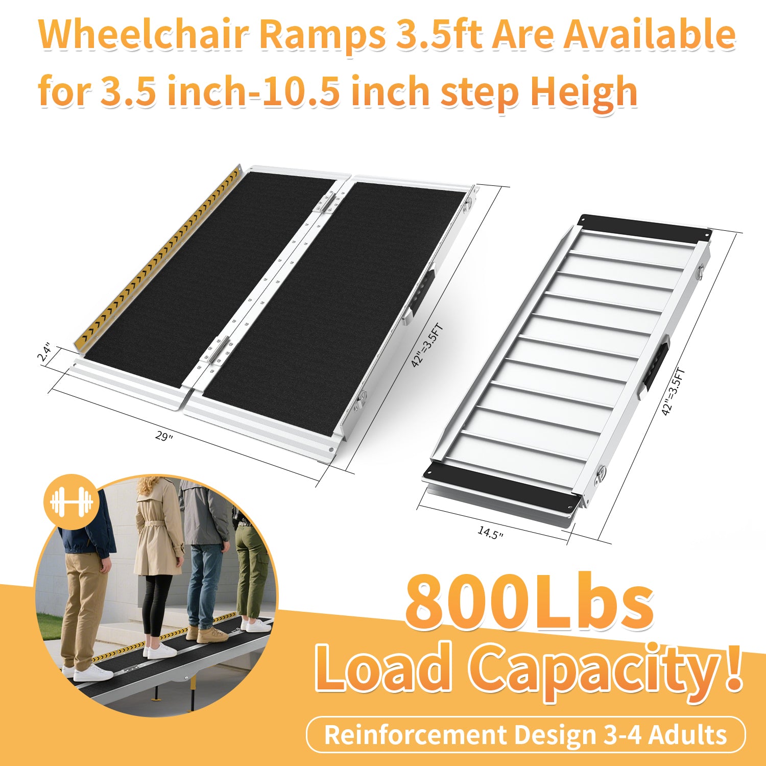 FODINGHILL 3.5 ft Folding Wheelchair Ramp,Portable Aluminum Threshold Ramp,800 lbs Capacity
