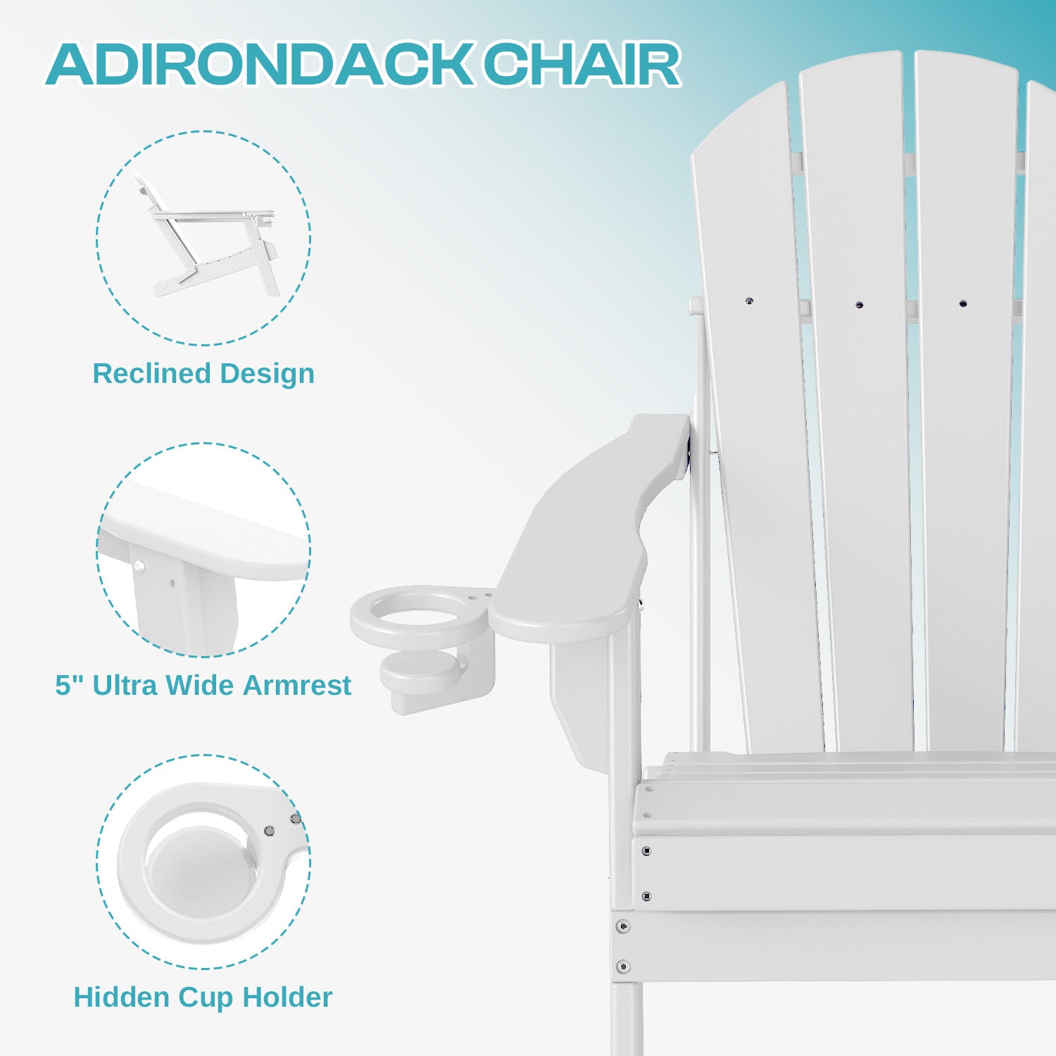 PIPOPA Outdoor Folding Adirondack Chair set of 4, HDPE All Weather Patio Chair with Cup Holder for Deck Backyard Garden, White