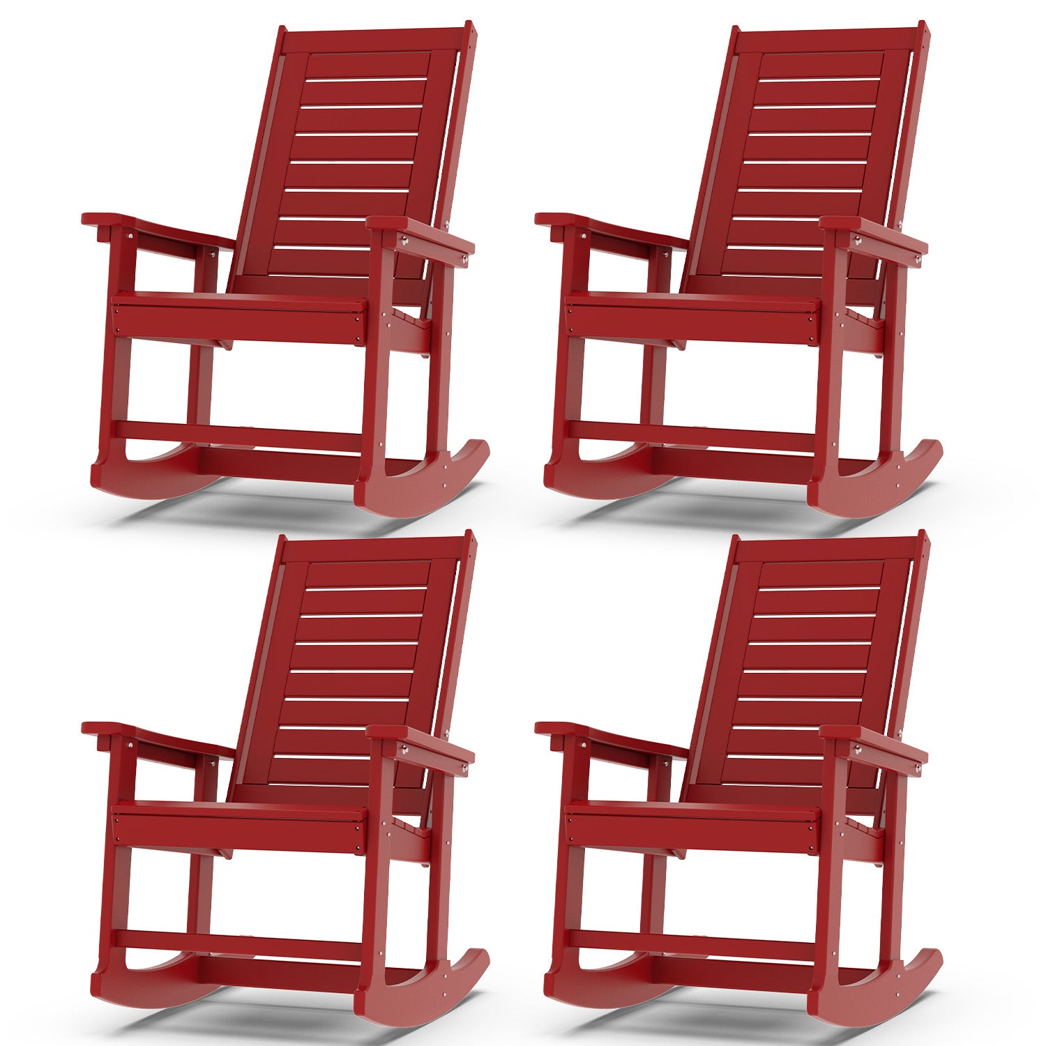 Outdoor Rocking Chair Set of 4,HDPE Oversized Rocking Chair Outdoor,High Back Rocking Patio Chairs for Porch Garden Balcony,Red