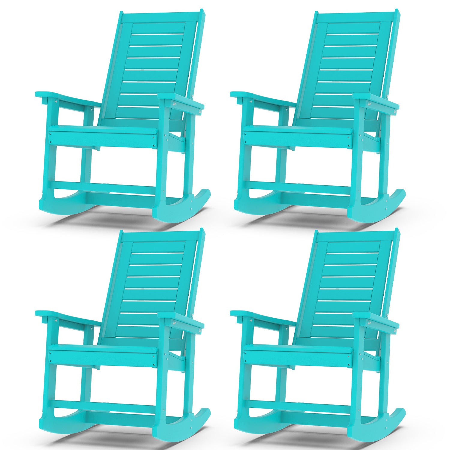 Outdoor Rocking Chair Set of 4,HDPE Oversized Rocking Chair Outdoor,High Back Rocking Patio Chairs for Porch Garden Balcony,Aqua