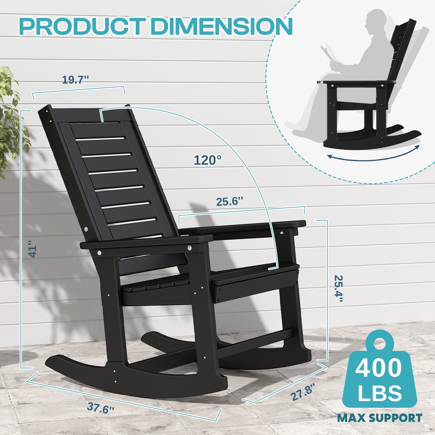 PIPOPA Outdoor Rocking Chairs Set of 2, HDPE All Weather Adirondack Oversized Rockers, Porch Rocking Chairs for Patio Outside Backyard Balcony Garden, Black