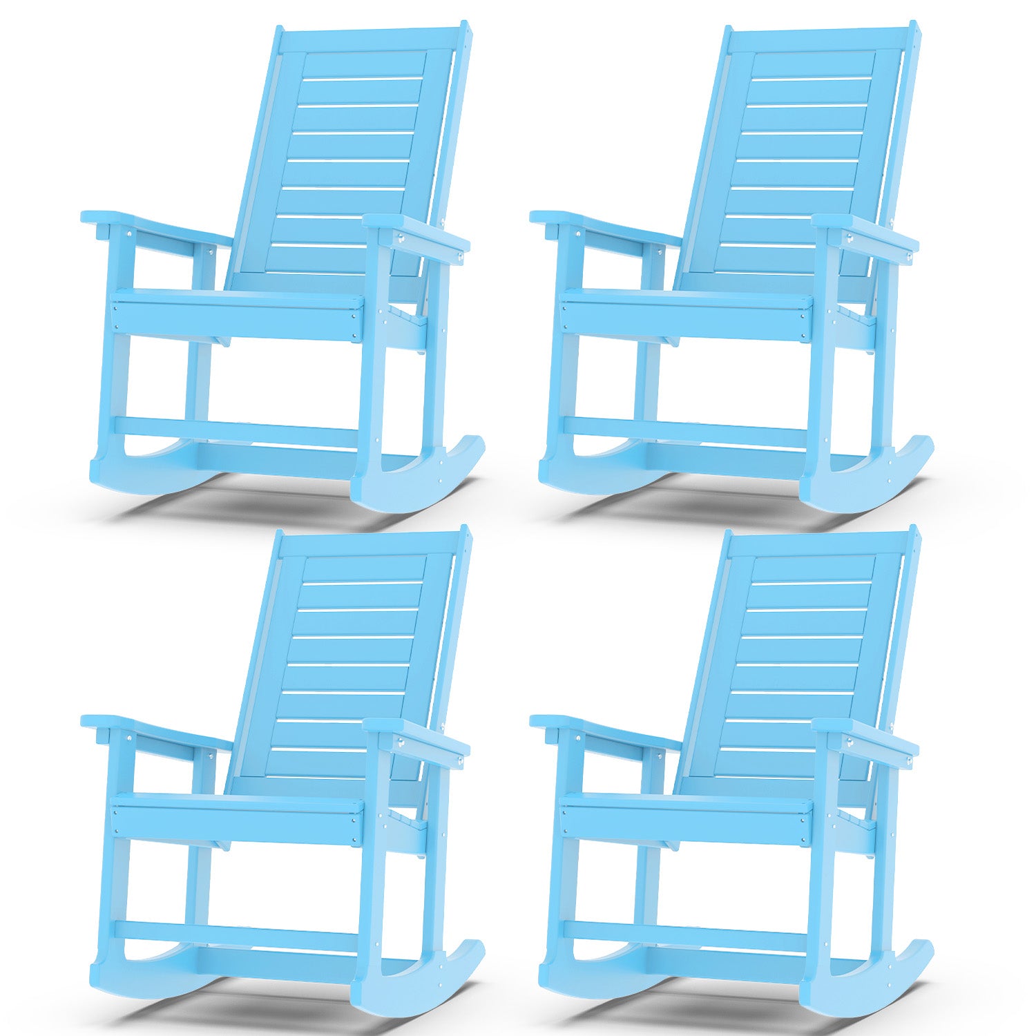 Outdoor Rocking Chair Set of 4,HDPE Oversized Rocking Chair Outdoor,High Back Rocking Patio Chairs for Porch Garden Balcony,Arctic
