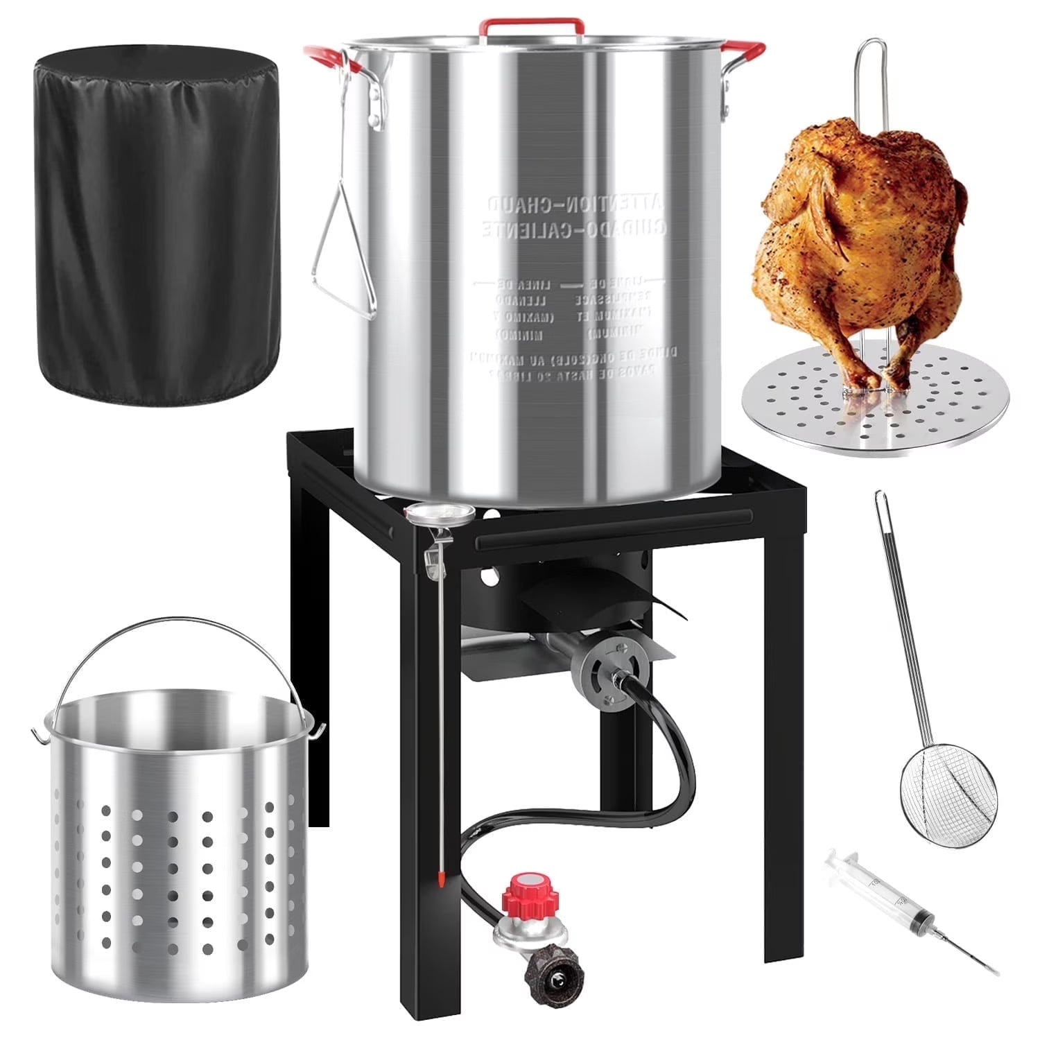 36QT Turkey Fryer Kit,Seafood Boil Pot,Waterproof Cover & 12-inch Skimmer, 55,000BTU Propane Burner,Aluminum Deep Fryer Pot with Basket ,Crab, Seafood & Crawfish Boiler