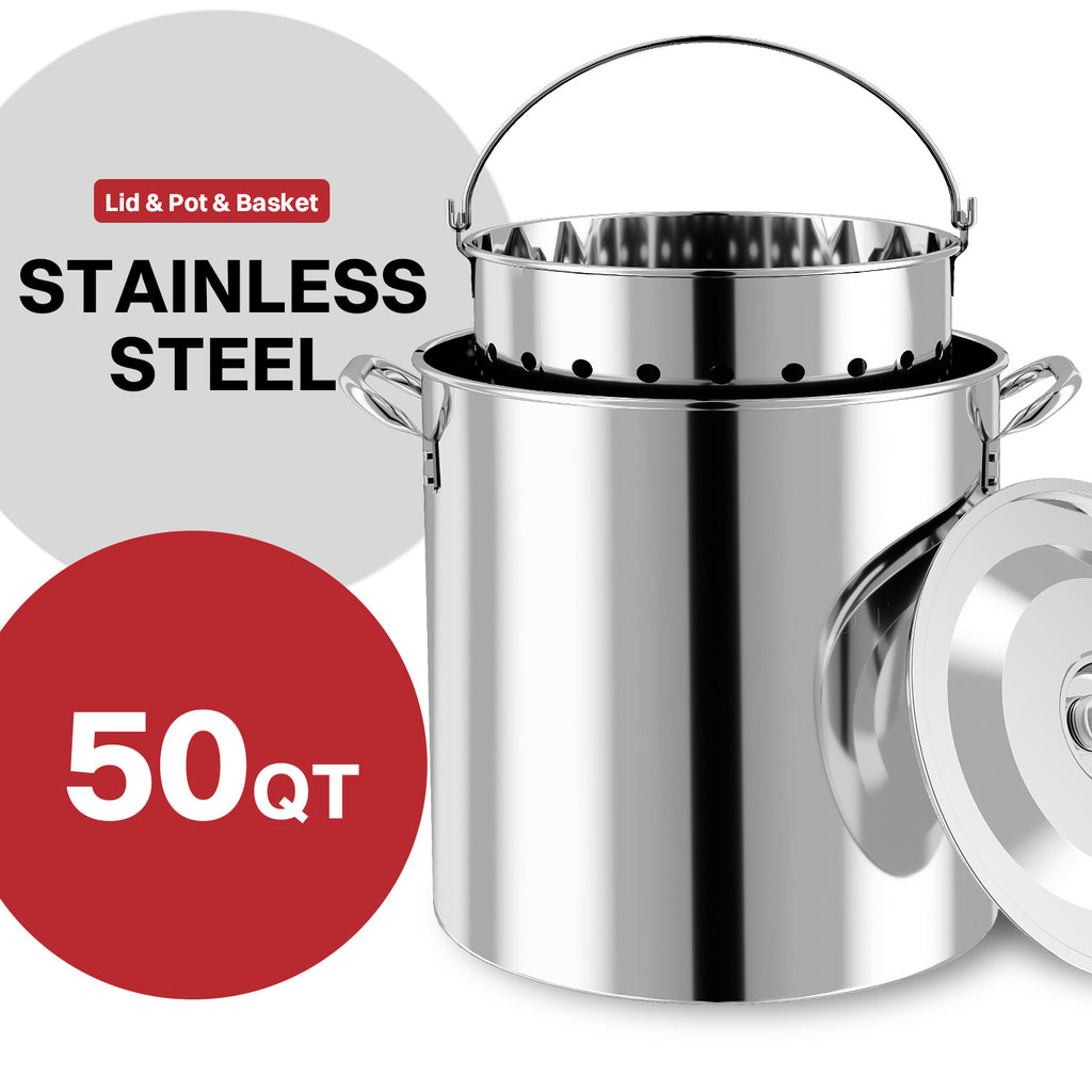 50QT Stainless Steel Crawfish Boiler | Seafood Boiling Kit | Cover & Skimmer Included | 110,000BTU Propane Jet Burner | 0-20 PSI CSA Certified Regulator | Crab Boil Pot for Outdoor Backyard Cooking