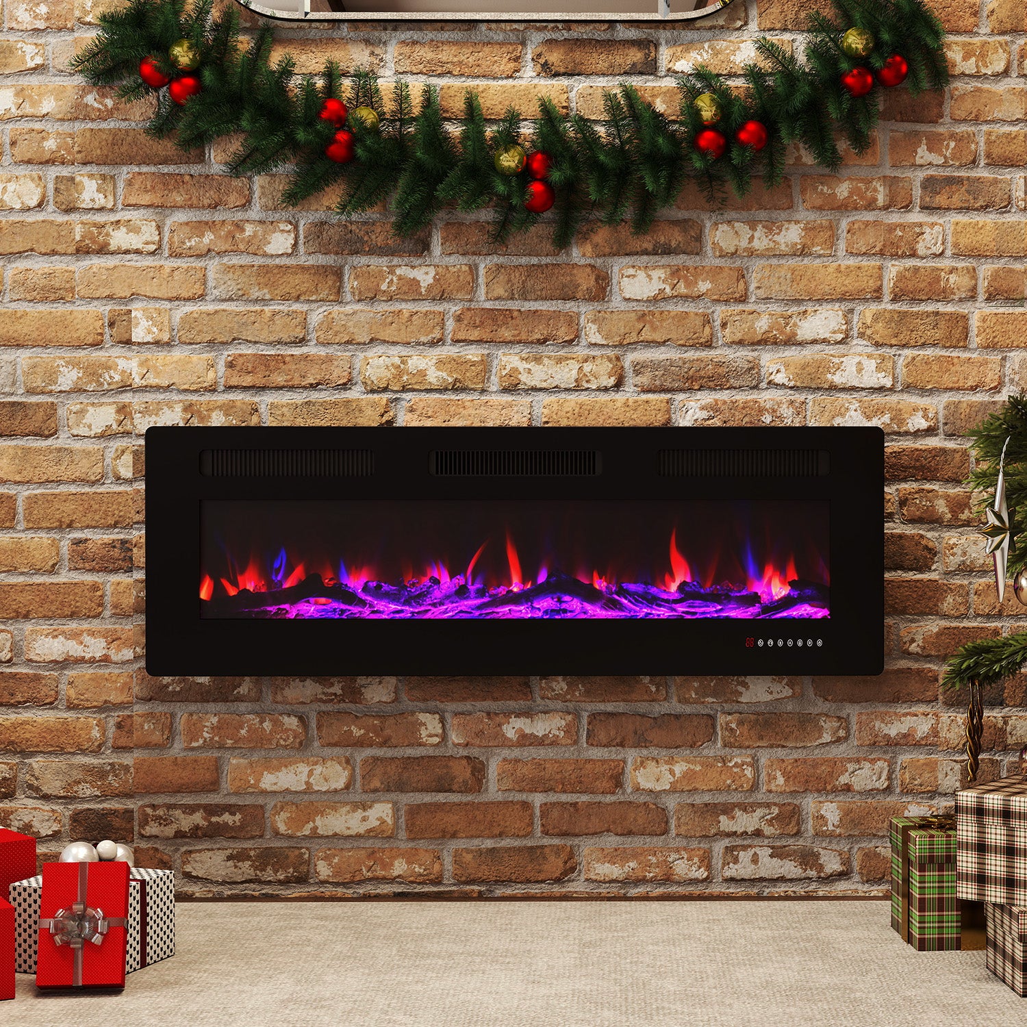 FODINGHILL 50” Electric Fireplace Ultra Thin Fireplace,Recessed Wall Mounted Fireplace Heater with Multicolor Flame & Remote Control,750/1500W