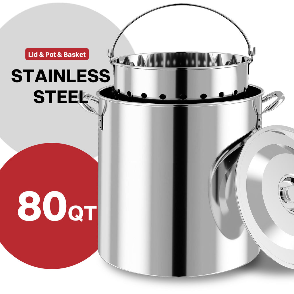 80QT Stainless Steel Crawfish Boiler | Seafood Boiling Kit | Cover & 18" Skimmer Included | 110,000BTU Propane Jet Burner | 20 PSI CSA Certified Regulator | Crab Boil Pot for Outdoor Backyard Cooking