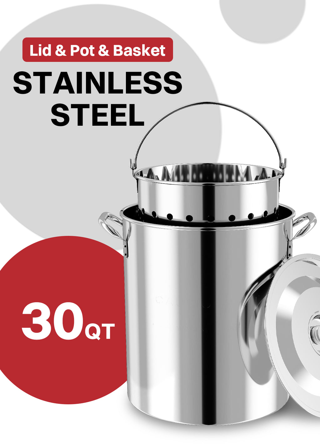 30QT Stainless Steel Turkey Fryer | Seafood & Crawfish Boiler | Basket & Waterptroof Cover Included | 50,000BTU Propane Burner | Outdoor Deep Fryers | Ideal for Frying & Boiling
