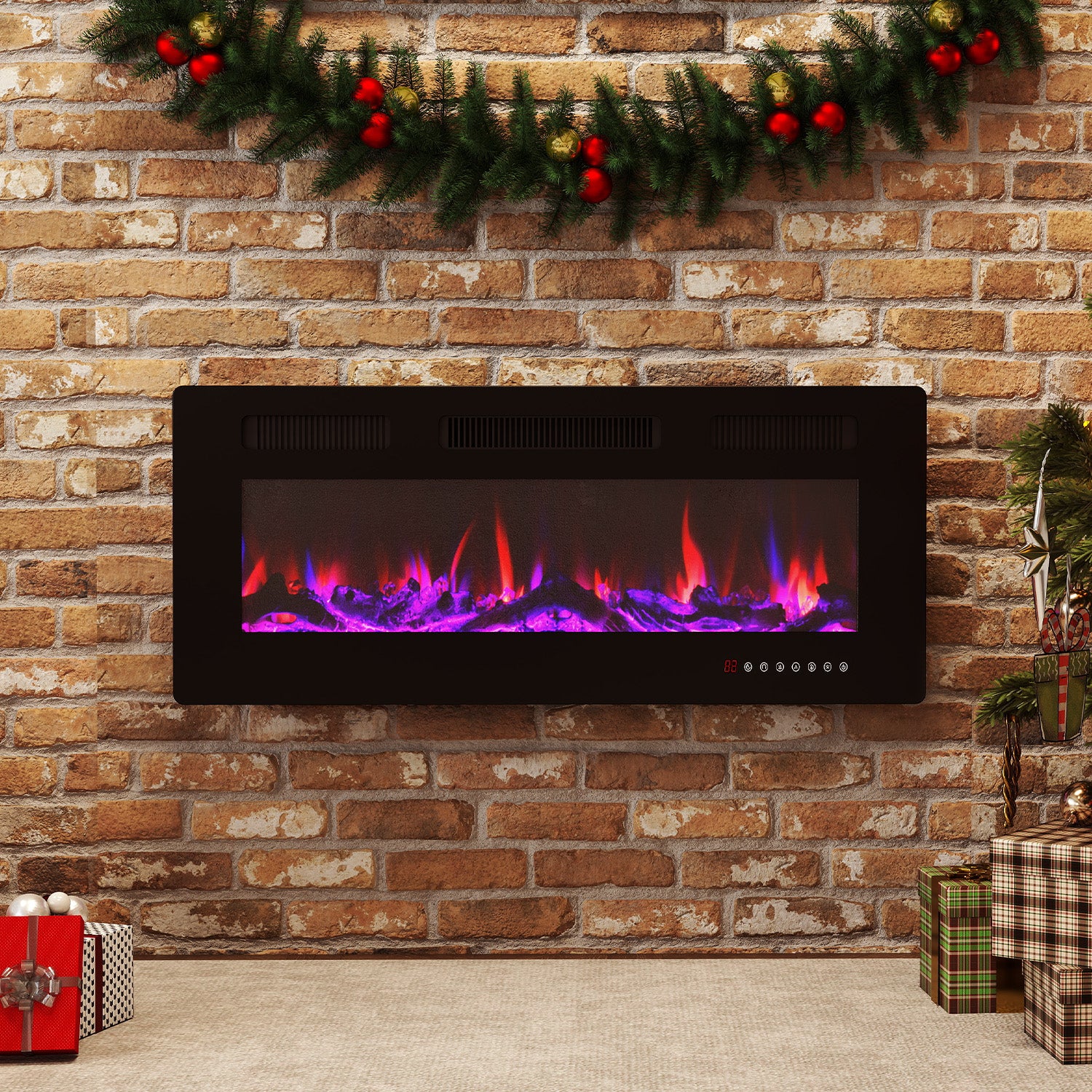 FODINGHILL 40” Electric Fireplace Ultra Thin Fireplace,Recessed Wall Mounted Fireplace Heater with Multicolor Flame & Remote Control,750/1500W