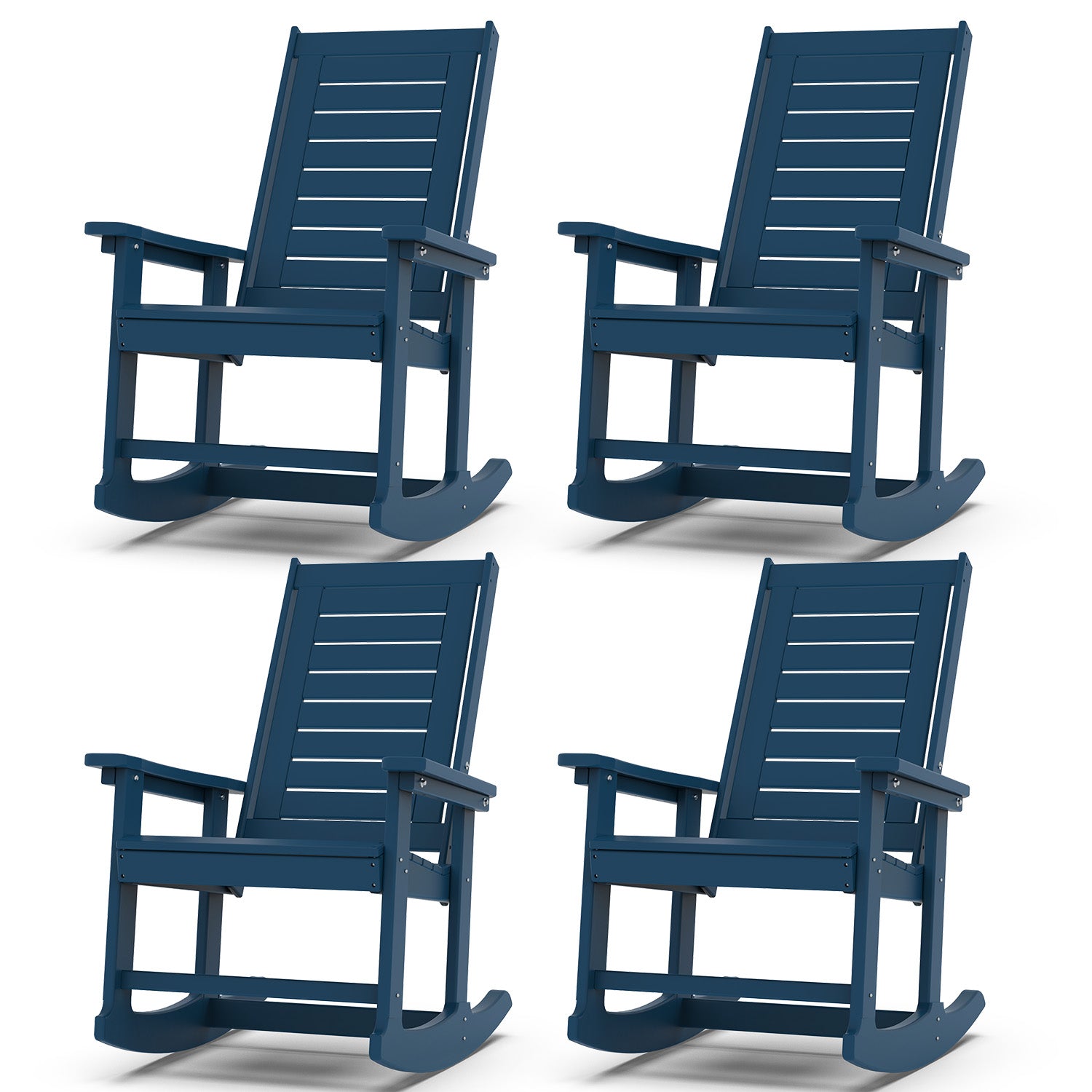 Outdoor Rocking Chair Set of 4,HDPE Oversized Rocking Chair Outdoor,High Back Rocking Patio Chairs for Porch Garden Balcony,Blue