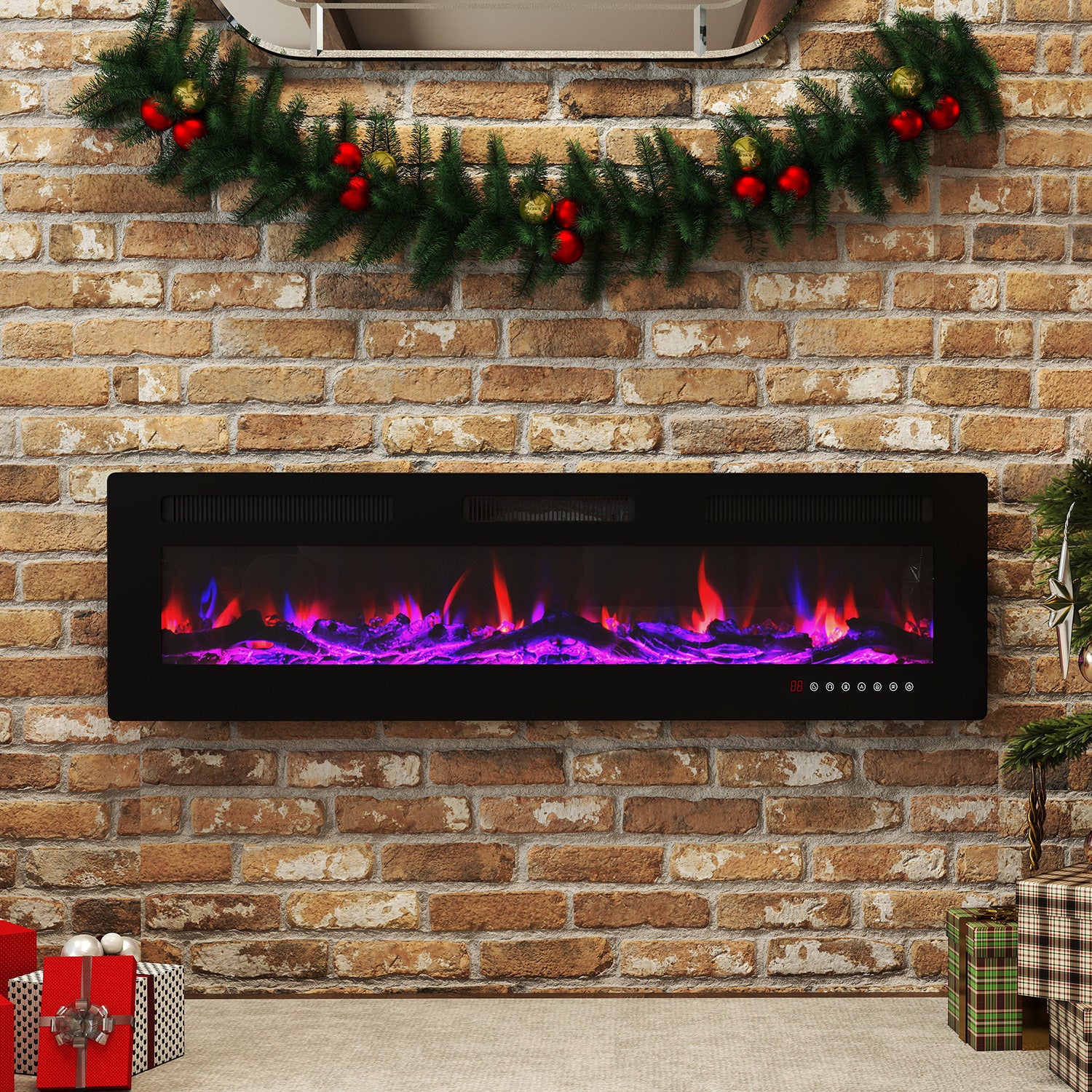 FODINGHILL 60” Electric Fireplace Ultra Thin Fireplace,Recessed Wall Mounted Fireplace Heater with Multicolor Flame & Remote Control,750/1500W