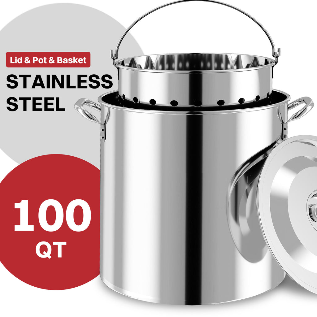 100QT Stainless Steel Crawfish Boiler | Seafood Boiling Kit | Cover & 18" Skimmer Included | 110,000BTU Propane Jet Burner | 20 PSI CSA Certified Regulator | Crab Boil Pot for Outdoor Backyard Cooking