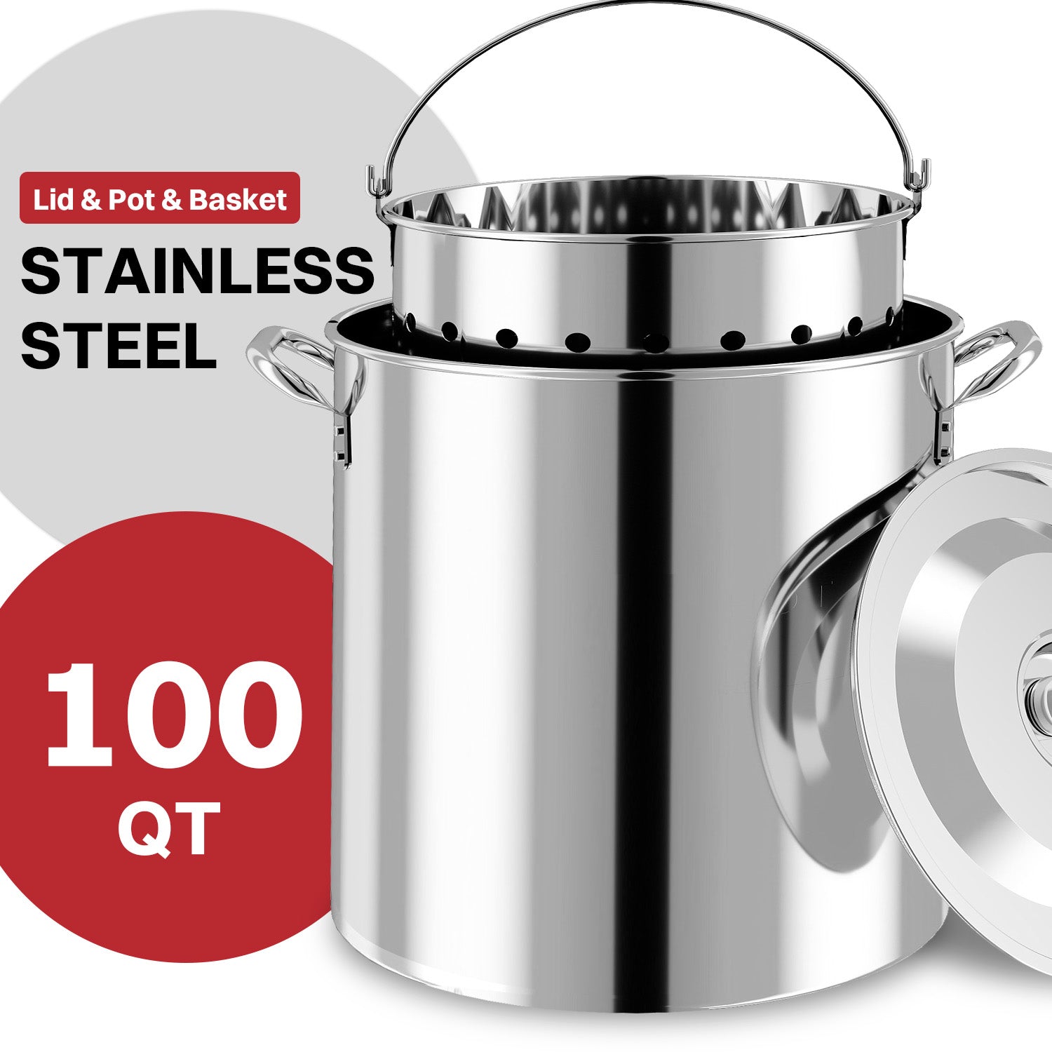 100QT Stainless Steel Crawfish Boiler | Seafood Boiling Kit | Cover & 18" Skimmer Included | 110,000BTU Propane Jet Burner | 20 PSI CSA Certified Regulator | Crab Boil Pot for Outdoor Backyard Cooking