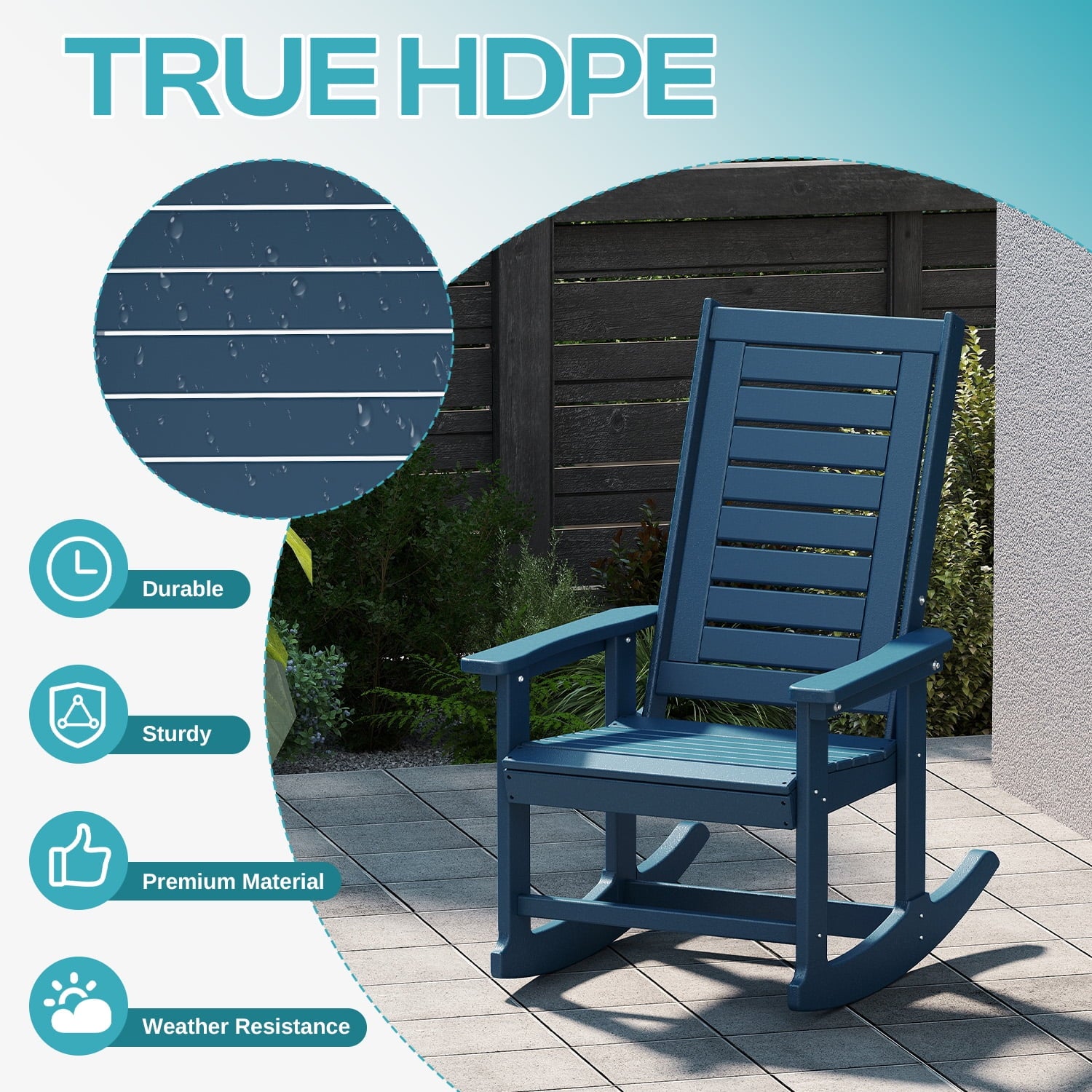 PIPOPA Outdoor Rocking Chair, HDPE All Weather Adirondack Oversized Rockers, Porch Rocking Chairs for Patio Outside Backyard Balcony Garden, Blue