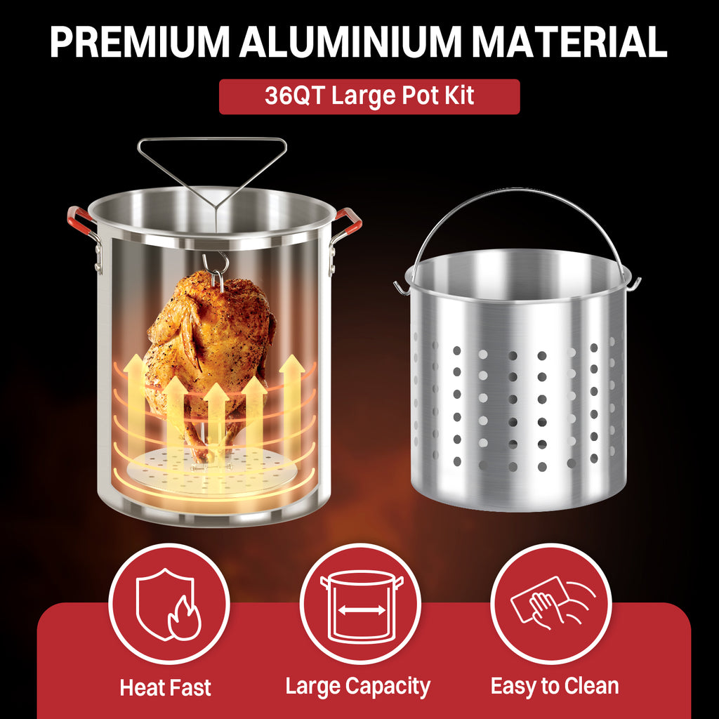 36QT Outdoor Fryer | Turkey Deep Fryer | Seafood Boil Pot | Cover & Skimmer Included | 50,000BTU Propane Burner | Aluminum Deep Fryer Pot with Basket | Crab, Seafood & Crawfish Boiler