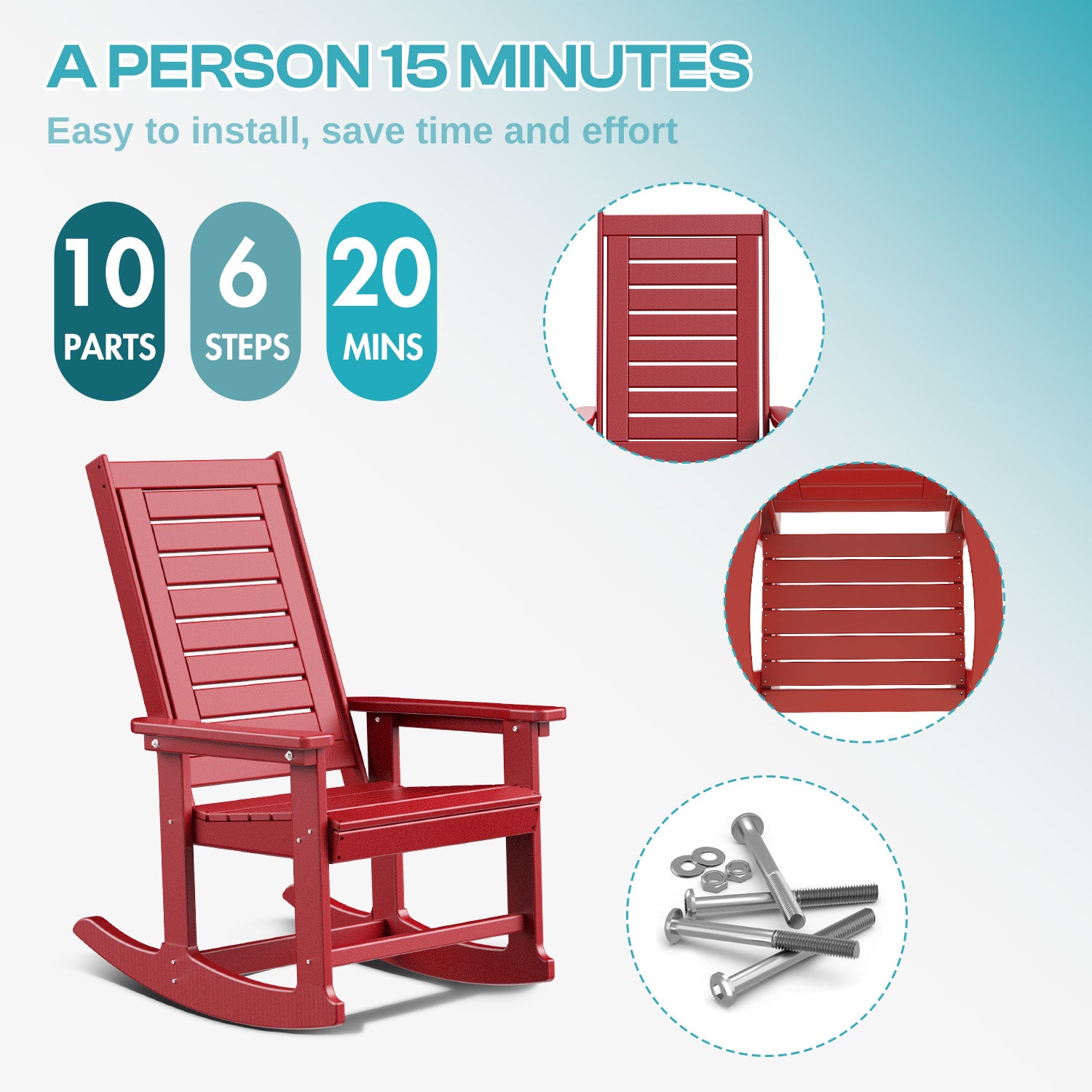 Outdoor Rocking Chair Set of 2, HDPE All Weather Adirondack Oversized Rockers, Porch Rocking Chairs for Patio Outside Backyard Balcony Garden, Red