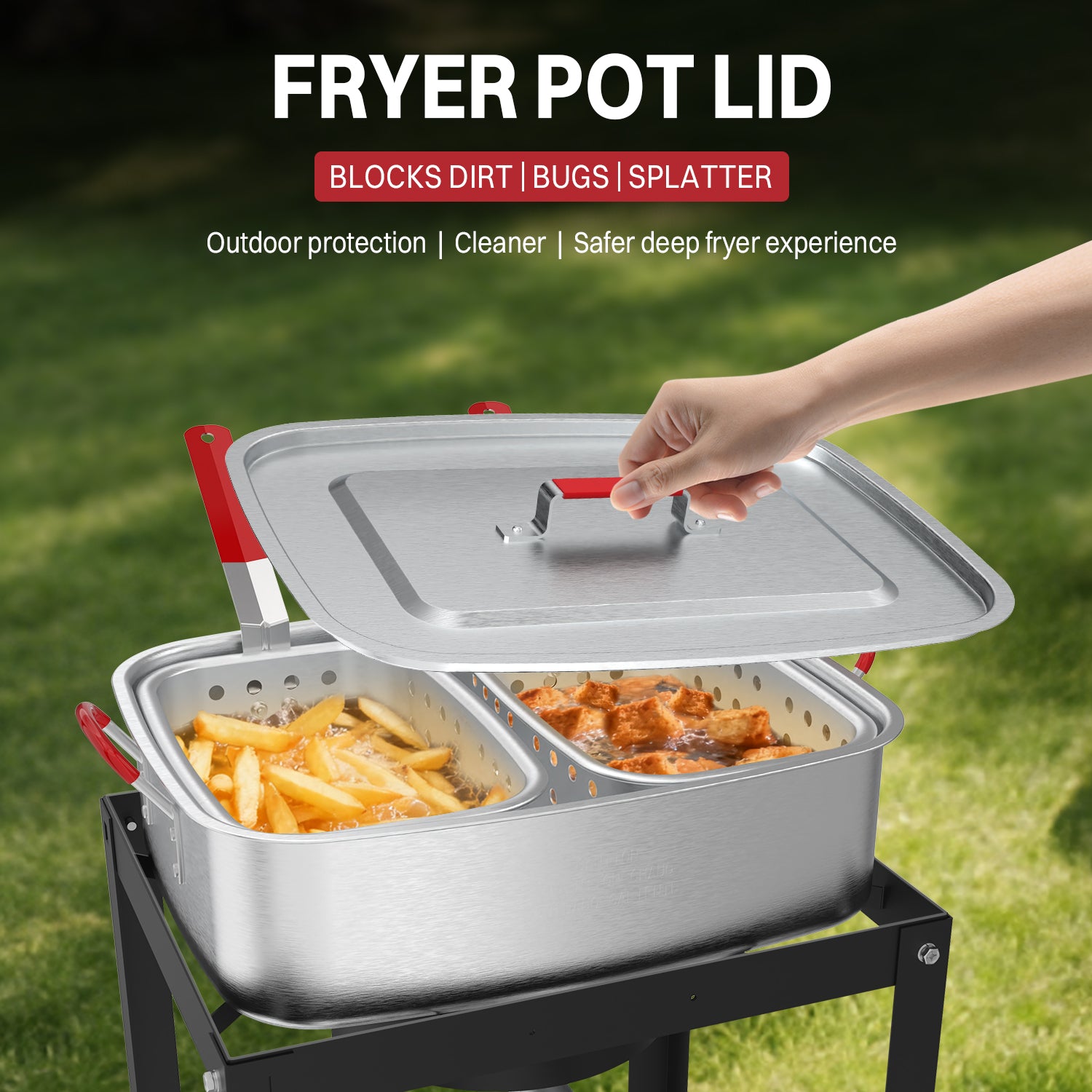 18QT Outdoor Propane Deep Fryer | Include 2 Baskets | Lid | 9" Fryer Tong | 6" Thermometer | Fish Fryer Pot with 50,000 BTU Propane Burner | Ideal for Fish, Chicken Wings & French Fries