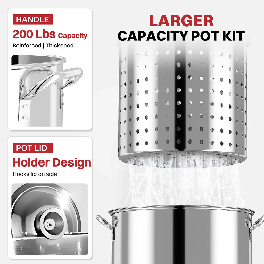 40QT Stainless Steel Turkey Fryer | Outdoor Fryer | Seafood Boil Pot | Cover & Skimmer Included | 50,000BTU Propane Burner | Deep Fryer Pot with Basket | Crab, Seafood & Crawfish Boiler