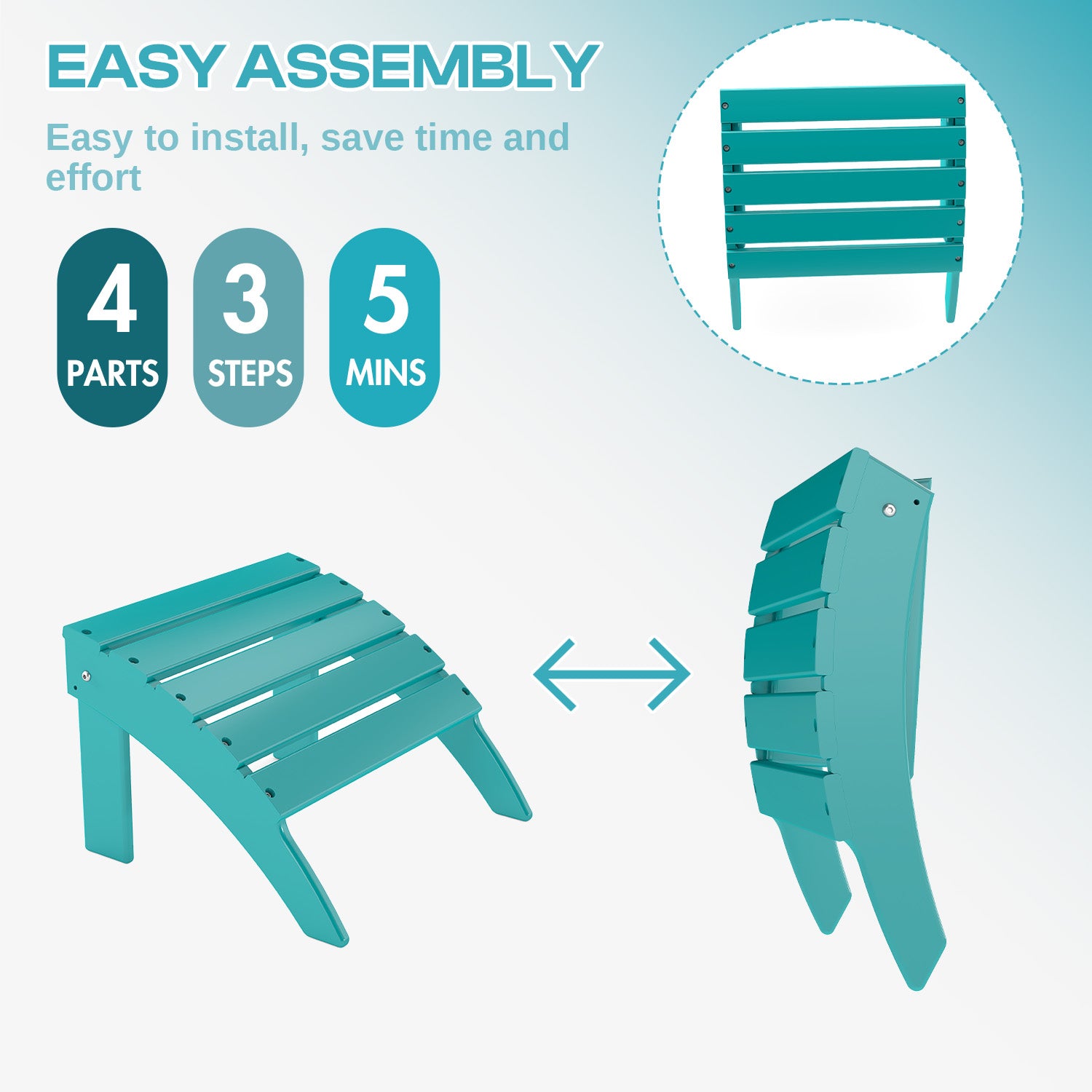 FODINGHILL Adirondack Outdoor Ottoman set of 2, HDPE Patio Foot Rest set of 2, All Weather Folding Foot Stool for Adirondack Chair, for Patio Backyard Pool Porch Lawn, Aqua