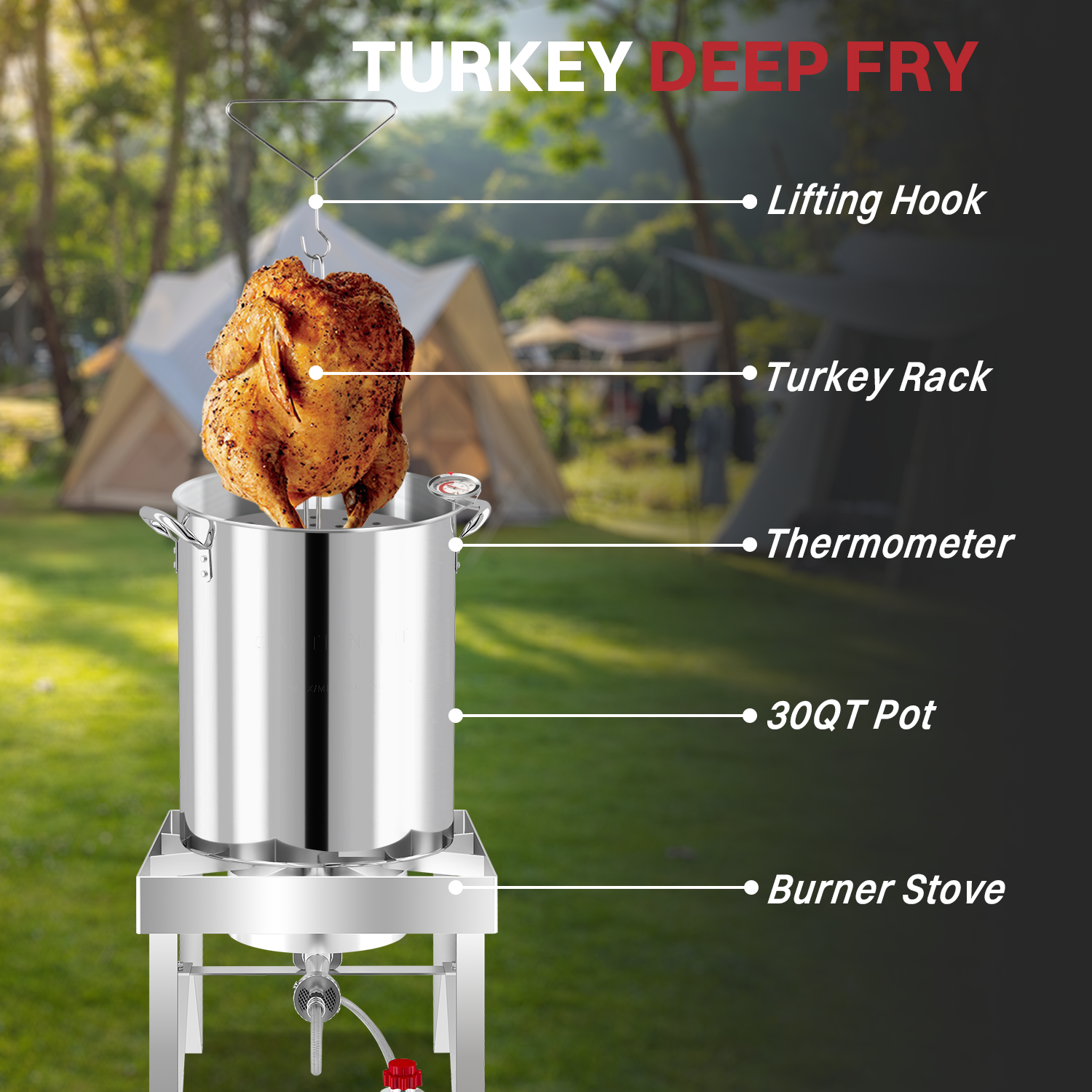 30QT Turkey Fryer Kit | Stainless Steel | Cover | Skimmer | 50,000BTU Burner | Outdoor Deep Fryers with Basket | Seafood Boil Pot | Crab Shirmp & Crawfish Boiler