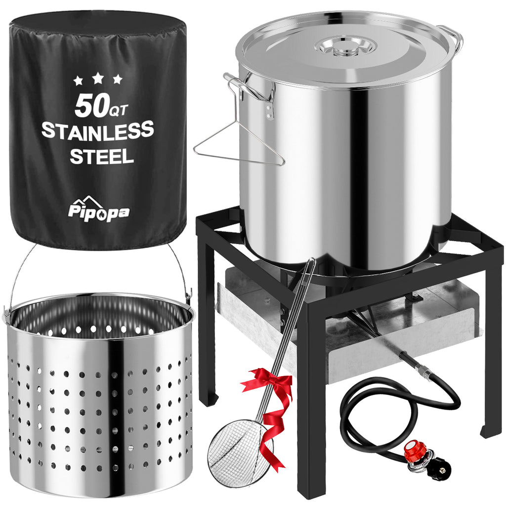 50QT Stainless Steel Crawfish Boiler | Seafood Boiling Kit | Cover & Skimmer Included | 110,000BTU Propane Jet Burner | 0-20 PSI CSA Certified Regulator | Crab Boil Pot for Outdoor Backyard Cooking