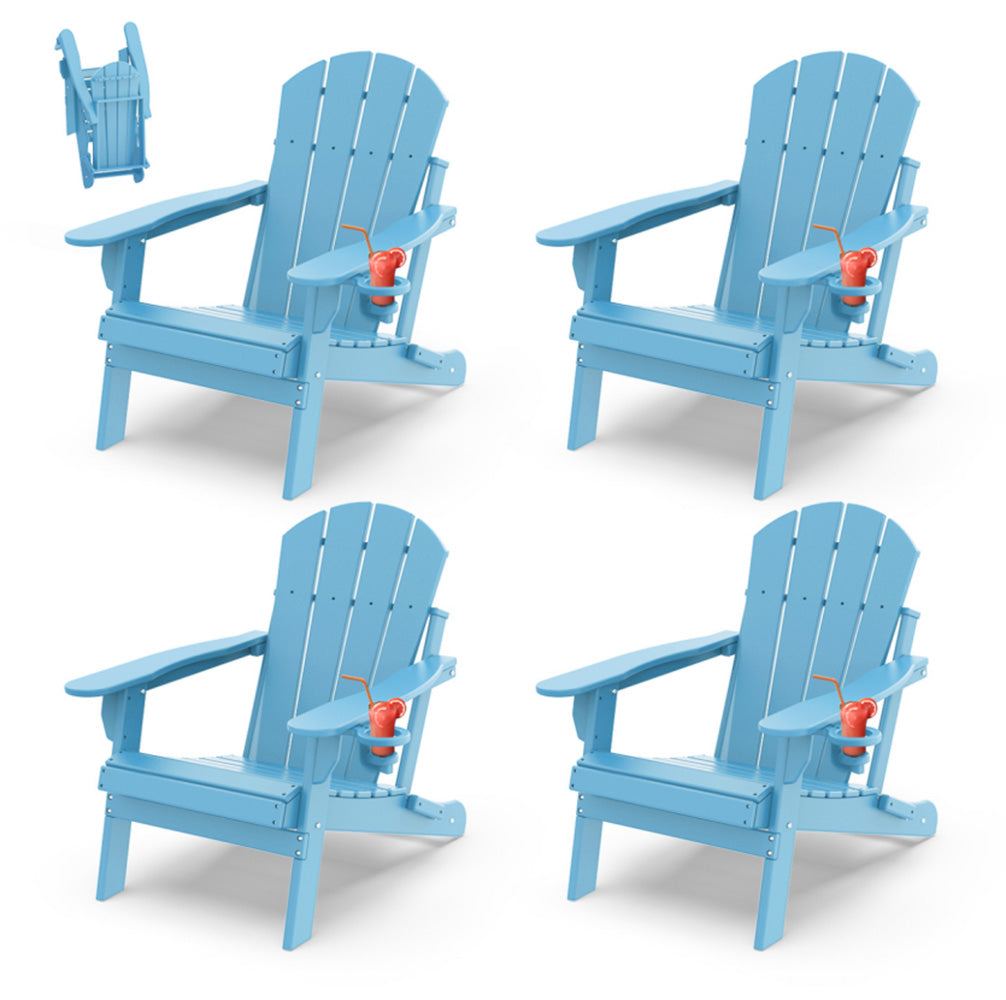 Outdoor Folding Adirondack Chair set of 4, HDPE All Weather Patio Chair with Cup Holder for Deck Backyard Garden, Arctic