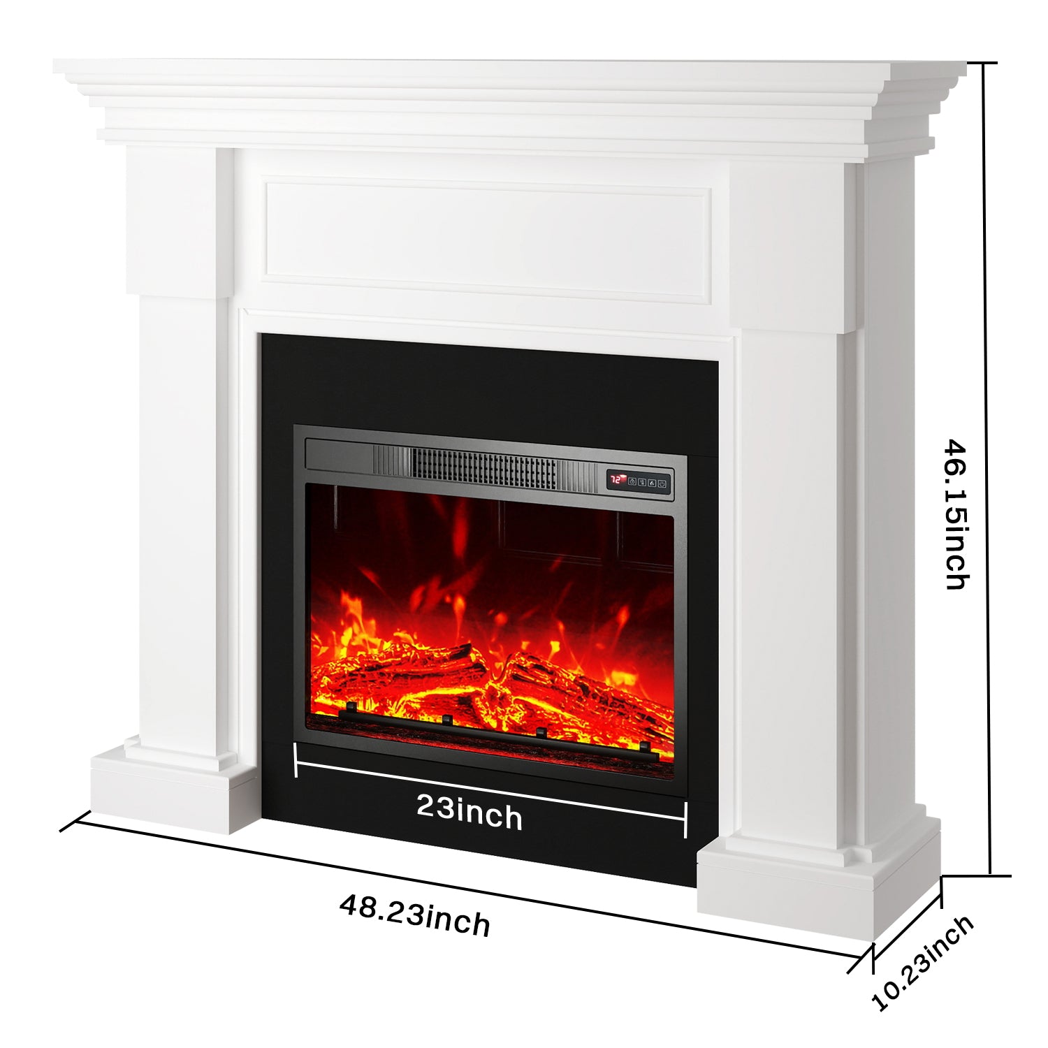 FODINGHILL 48" Electric Fireplace with Mantel,Freestanding Fireplace Heater with TV Stand,Adjustable 3D Flame,Remote Control,1500W,White