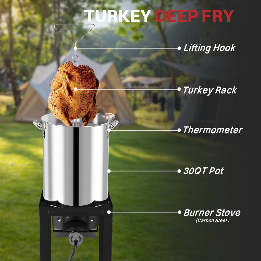 30QT Stainless Steel Turkey Fryer | Outdoor Fryer | Cover & Skimmer Included | Seafood Boil Pot | 50,000BTU Propane Burner | Deep Fryer Pot with Basket | Crab, Seafood & Crawfish Boiler