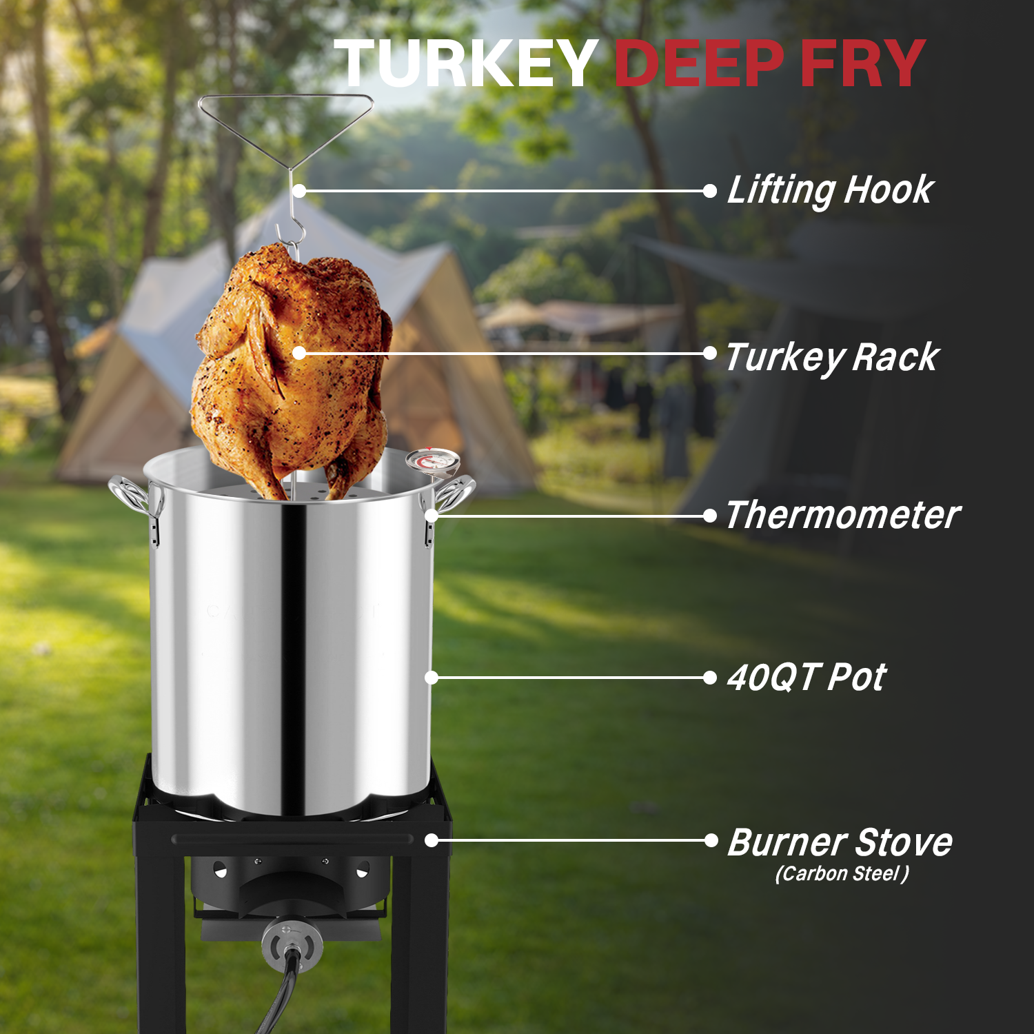 40QT Stainless Steel Turkey Fryer | Outdoor Fryer | Seafood Boil Pot | Cover & Skimmer Included | 50,000BTU Propane Burner | Deep Fryer Pot with Basket | Crab, Seafood & Crawfish Boiler