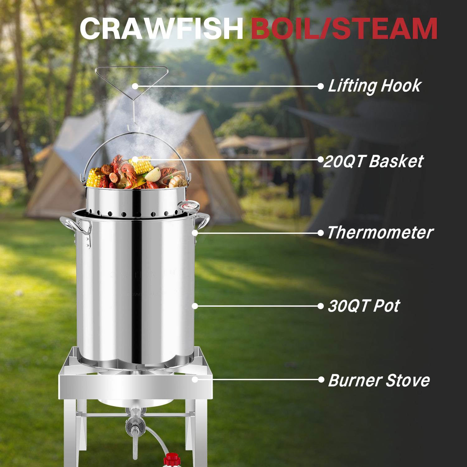 30QT Turkey Fryer Kit | Stainless Steel | Cover | Skimmer | 50,000BTU Burner | Outdoor Deep Fryers with Basket | Seafood Boil Pot | Crab Shirmp & Crawfish Boiler