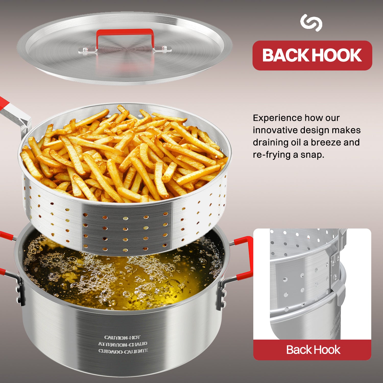 10QT Aluminum Fish Fryer Pot | with Lid & Tong | Deep Fryer with Basket | Indoor & Outdoor Cooking | All-Round Protection | Accessory Gift Pack | Perfect For Boiling ＆ Frying
