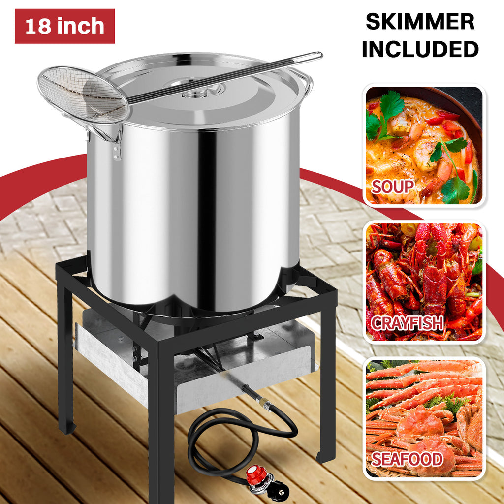 80QT Stainless Steel Crawfish Boiler | Seafood Boiling Kit | Cover & 18" Skimmer Included | 110,000BTU Propane Jet Burner | 20 PSI CSA Certified Regulator | Crab Boil Pot for Outdoor Backyard Cooking