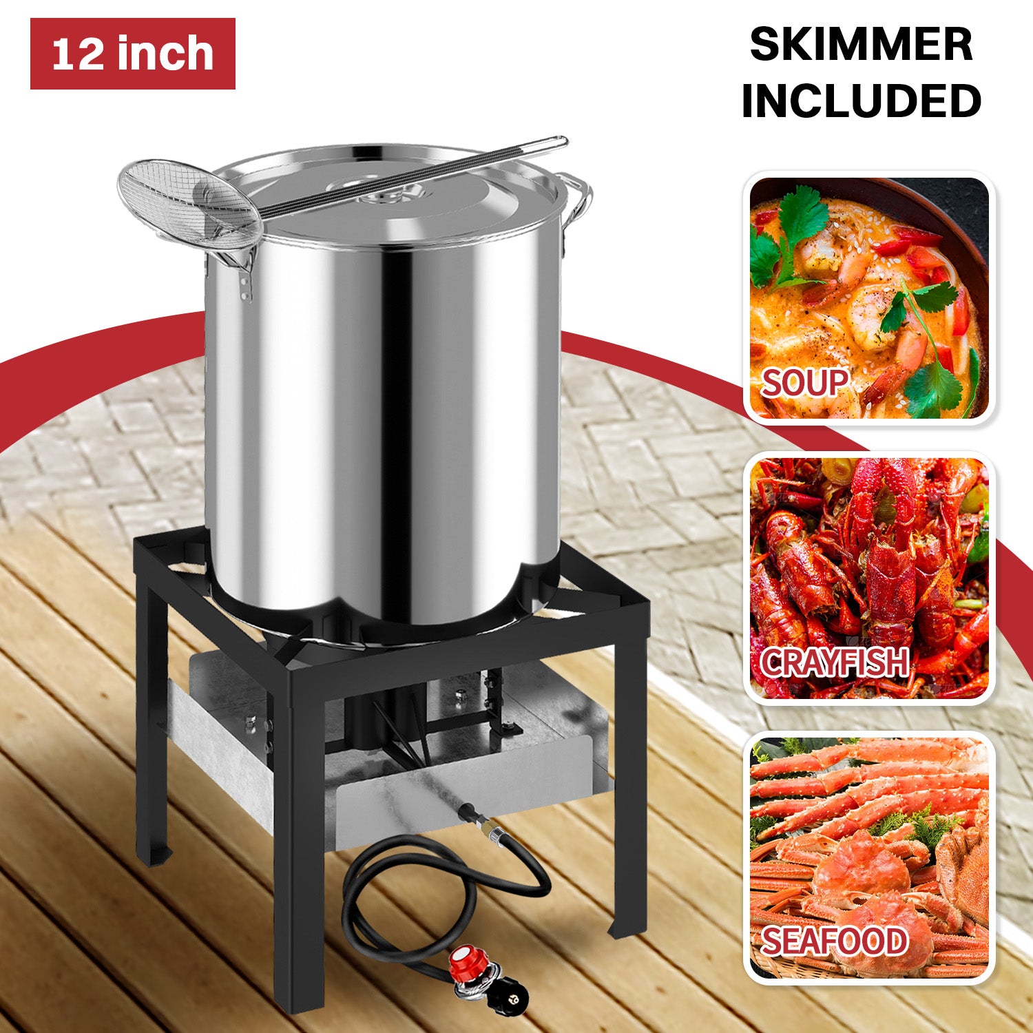 60QT Stainless Steel Crawfish Boiler | Seafood Boiling Kit | Cover & Skimmer Included | 110,000BTU Propane Jet Burner | 0-20 PSI CSA Certified Regulator | Crab Boil Pot for Outdoor Backyard Cooking