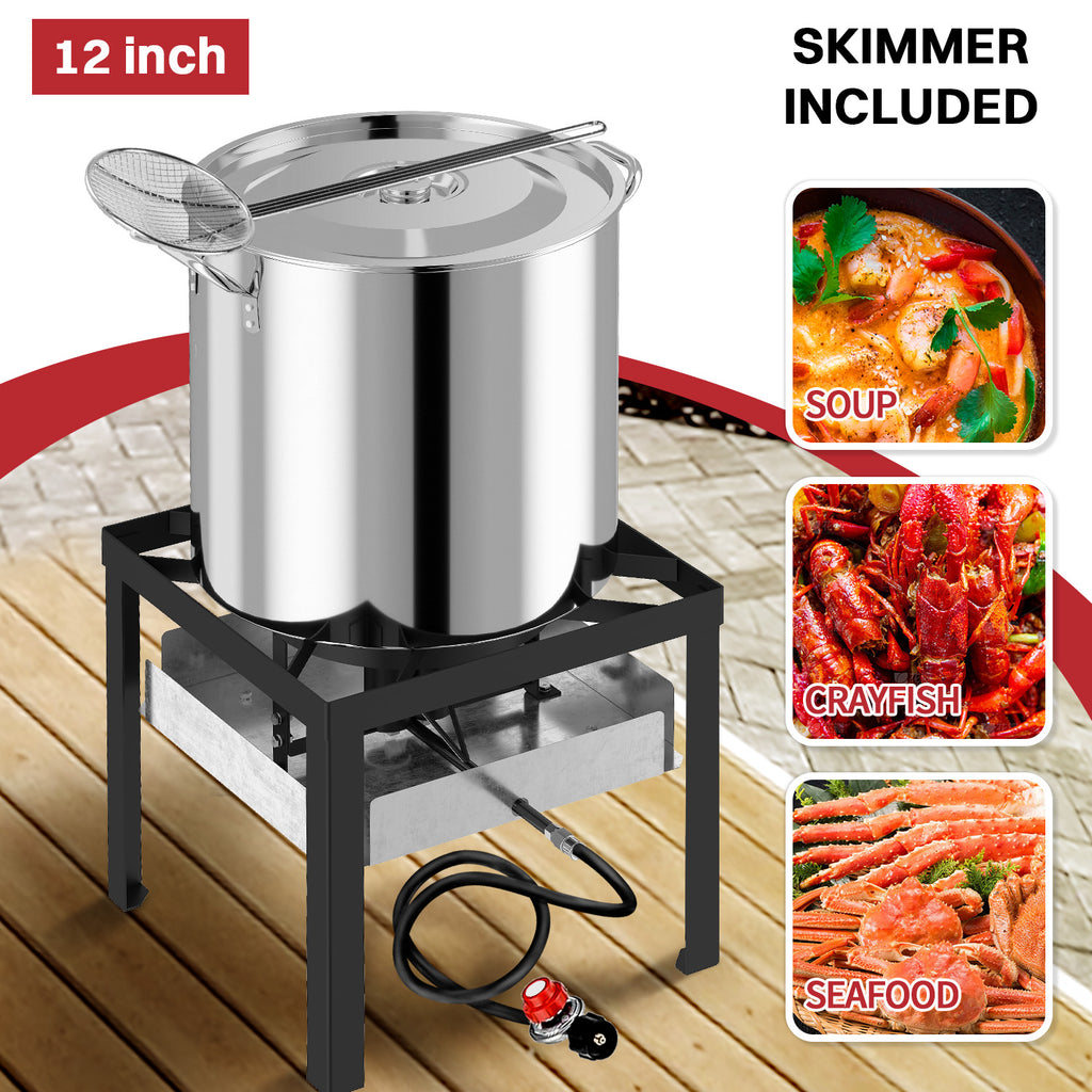 50QT Stainless Steel Crawfish Boiler | Seafood Boiling Kit | Cover & Skimmer Included | 110,000BTU Propane Jet Burner | 0-20 PSI CSA Certified Regulator | Crab Boil Pot for Outdoor Backyard Cooking