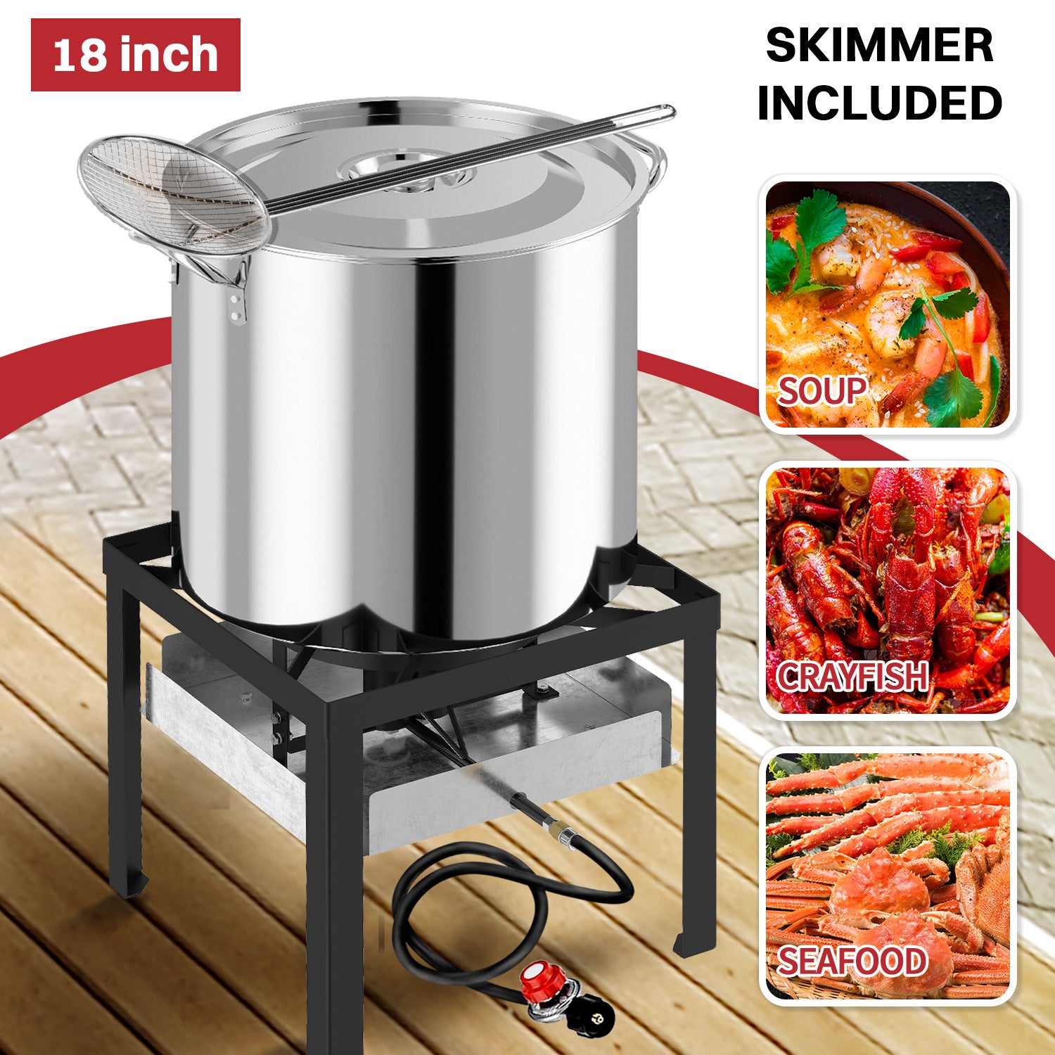 100QT Stainless Steel Crawfish Boiler | Seafood Boiling Kit | Cover & 18" Skimmer Included | 110,000BTU Propane Jet Burner | 20 PSI CSA Certified Regulator | Crab Boil Pot for Outdoor Backyard Cooking
