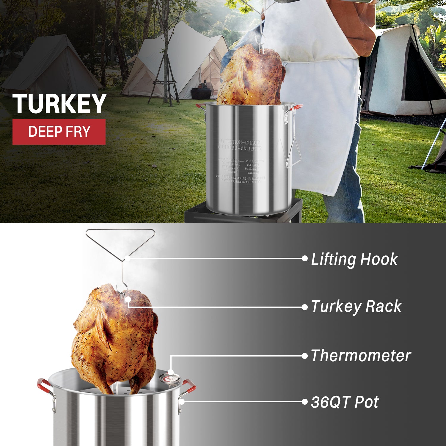 36QT Outdoor Fryer | Turkey Deep Fryer | Seafood Boil Pot | Cover & Skimmer Included | 50,000BTU Propane Burner | Aluminum Deep Fryer Pot with Basket | Crab, Seafood & Crawfish Boiler