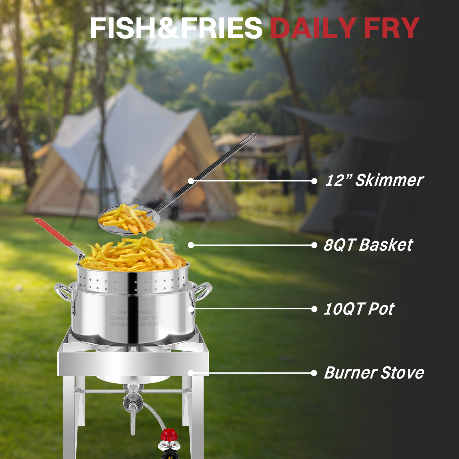 30QT Turkey Fryer Kit | Stainless Steel | Cover | Skimmer | 50,000BTU Burner | Outdoor Deep Fryers with Basket | Seafood Boil Pot | Crab Shirmp & Crawfish Boiler