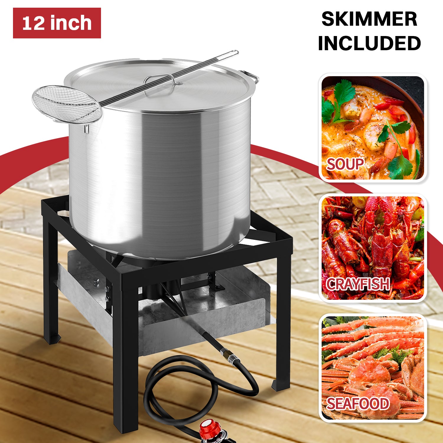 50QT Crawfish Boiler | Seafood Boiling Kit | Dustproof Cover & 12" Skimmer Included | 110,000BTU Propane Jet Burner | 0-20 PSI CSA Certified Regulator | Crab Boil Pot for Outdoor Backyard Cooking