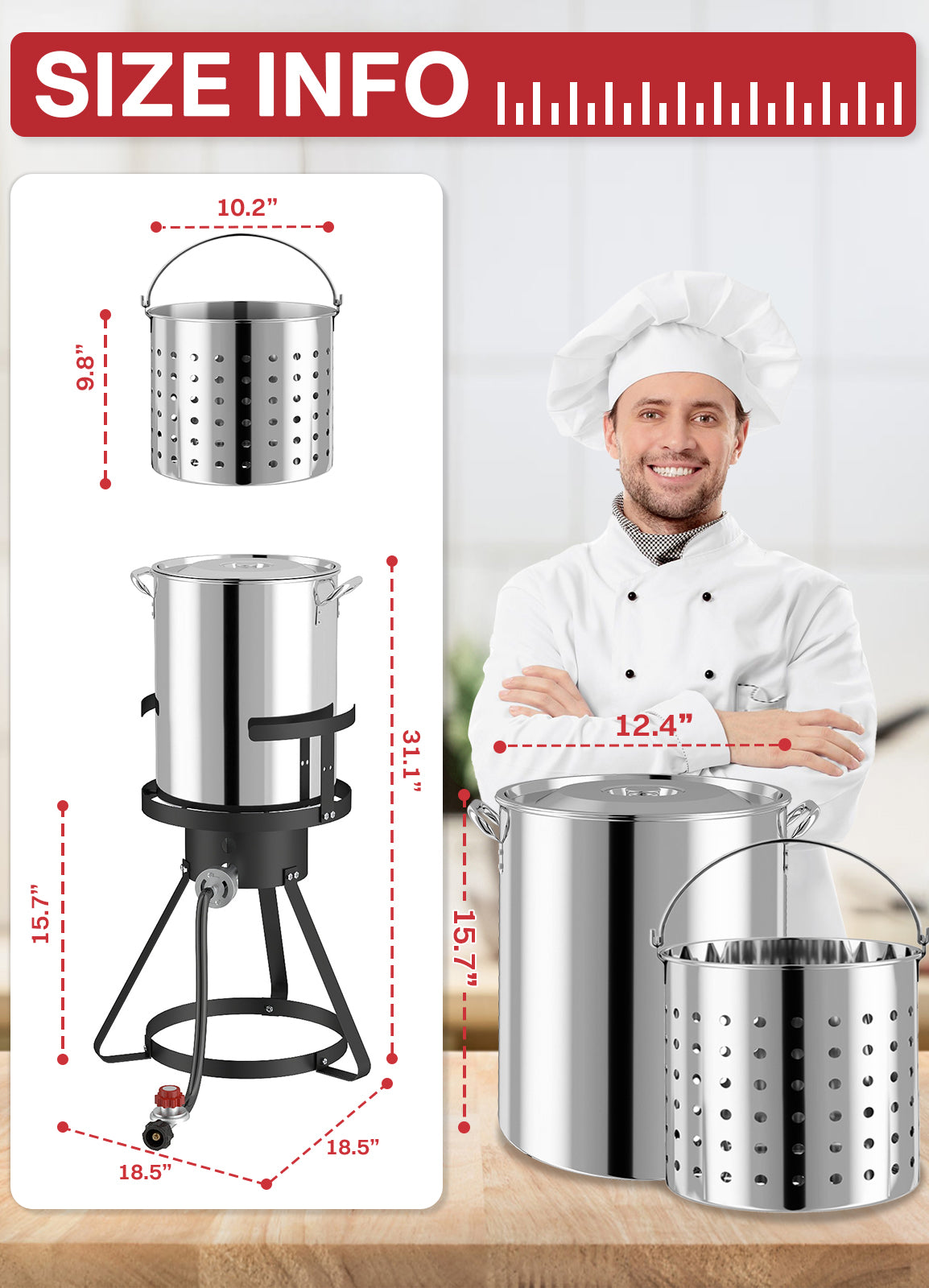 30QT Stainless Steel Turkey Fryer | Seafood & Crawfish Boiler | Basket & Waterptroof Cover Included | 50,000BTU Propane Burner | Outdoor Deep Fryers | Ideal for Frying & Boiling
